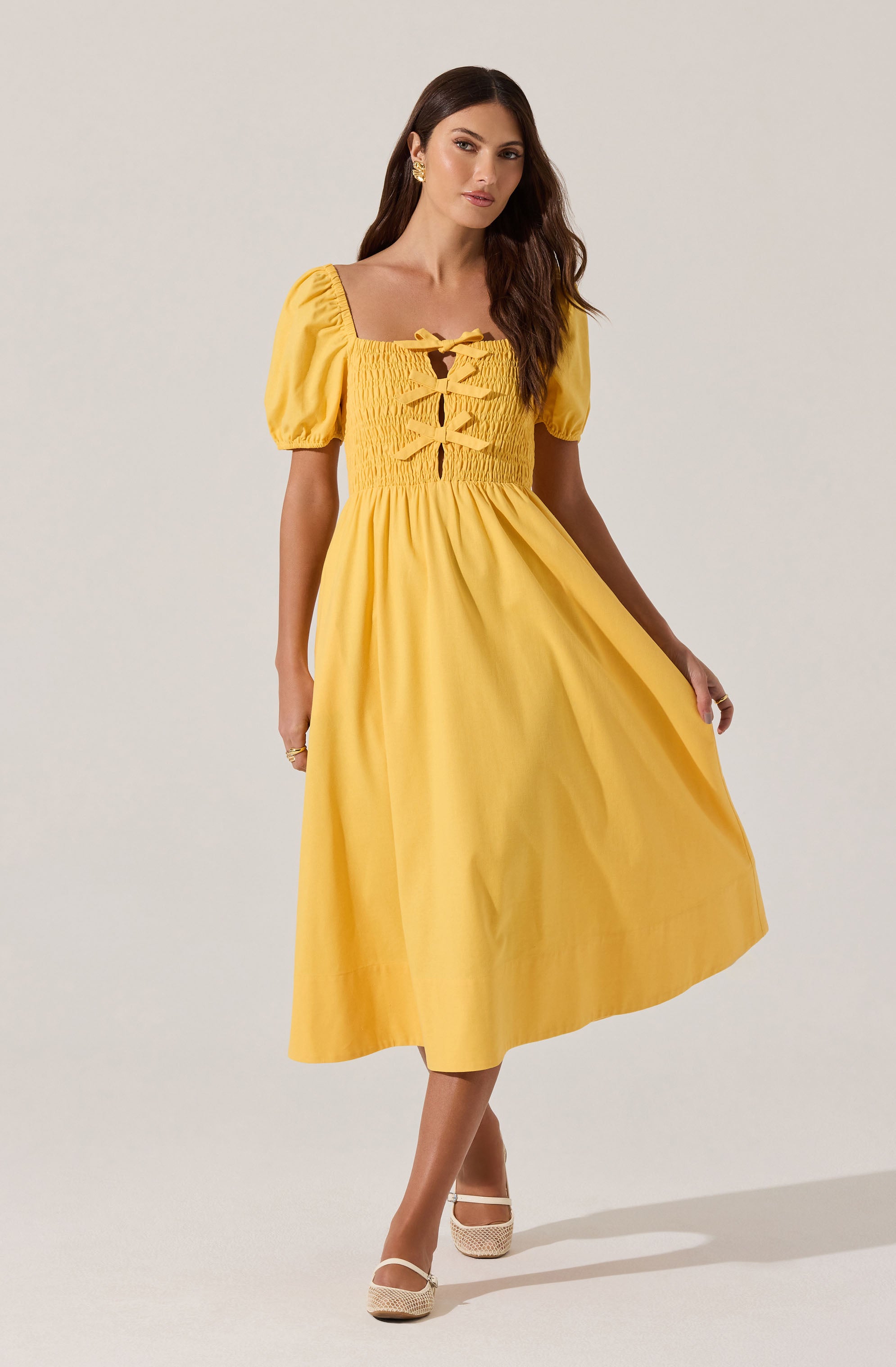 Smocked Bow Midi Dress