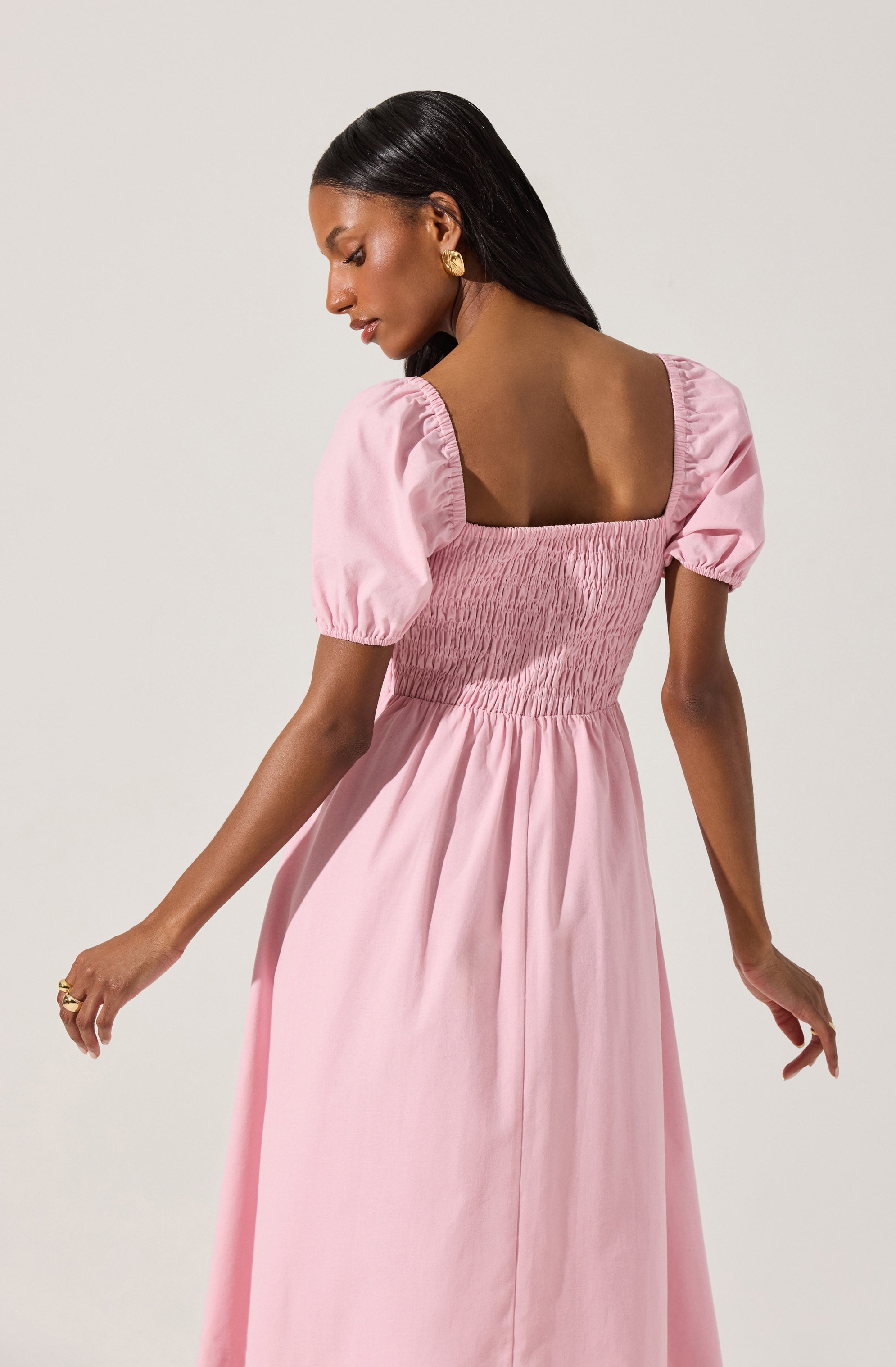 Smocked Bow Midi Dress