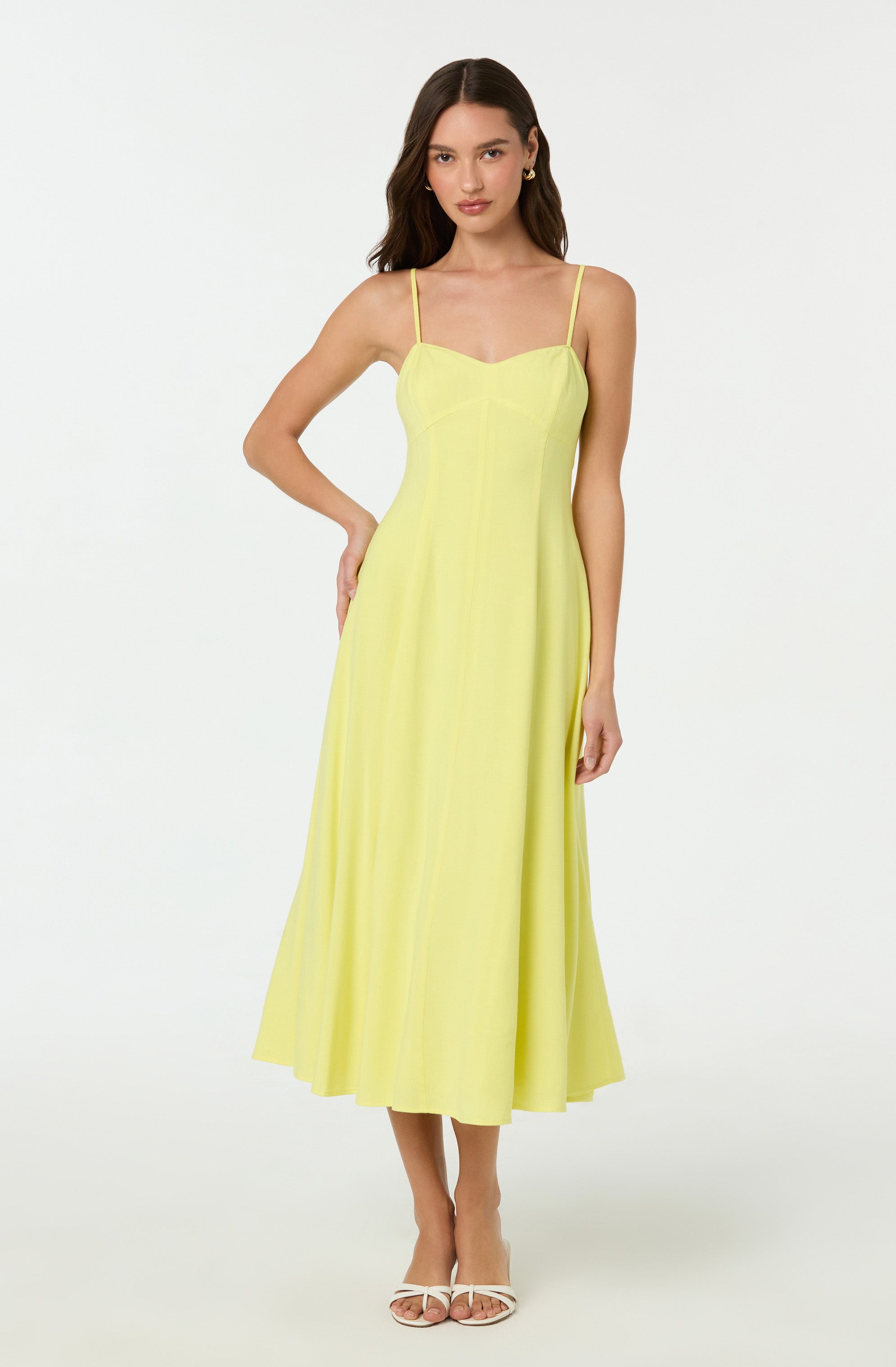 Linen-Blend A-Line Midi Dress