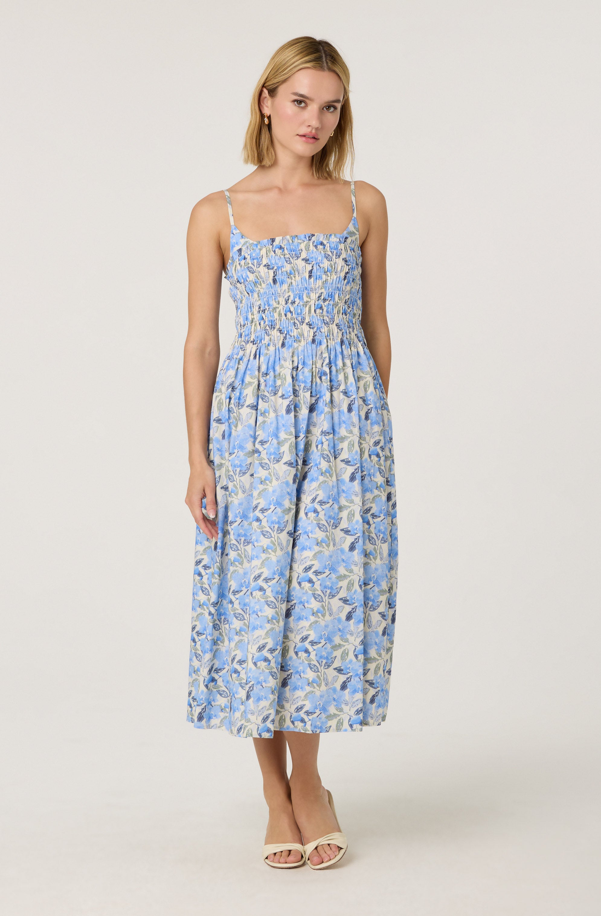 Smocked Floral Midi Dress