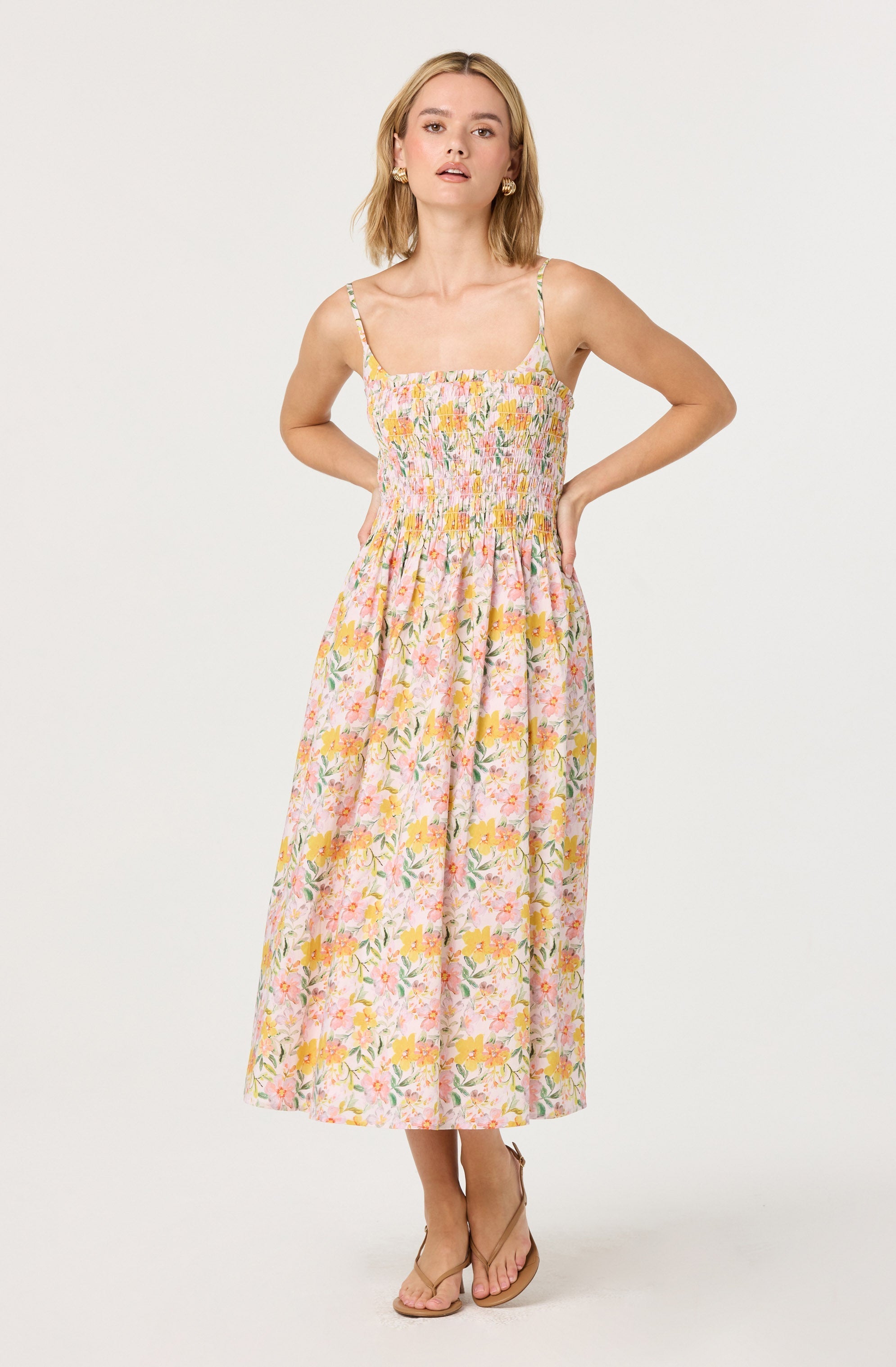 Smocked Floral Midi Dress