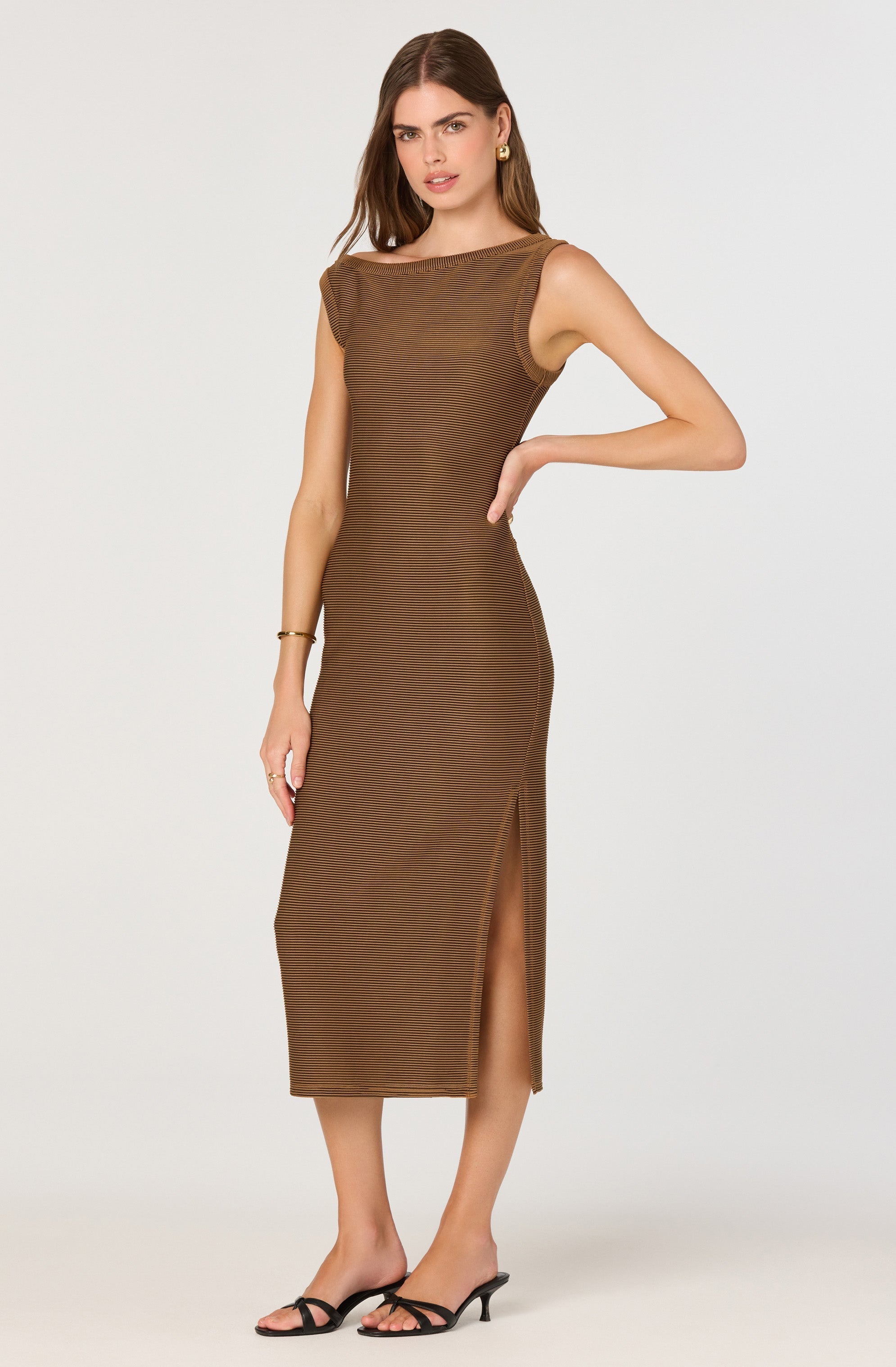 Off Shoulder Ribbed Knit Dress