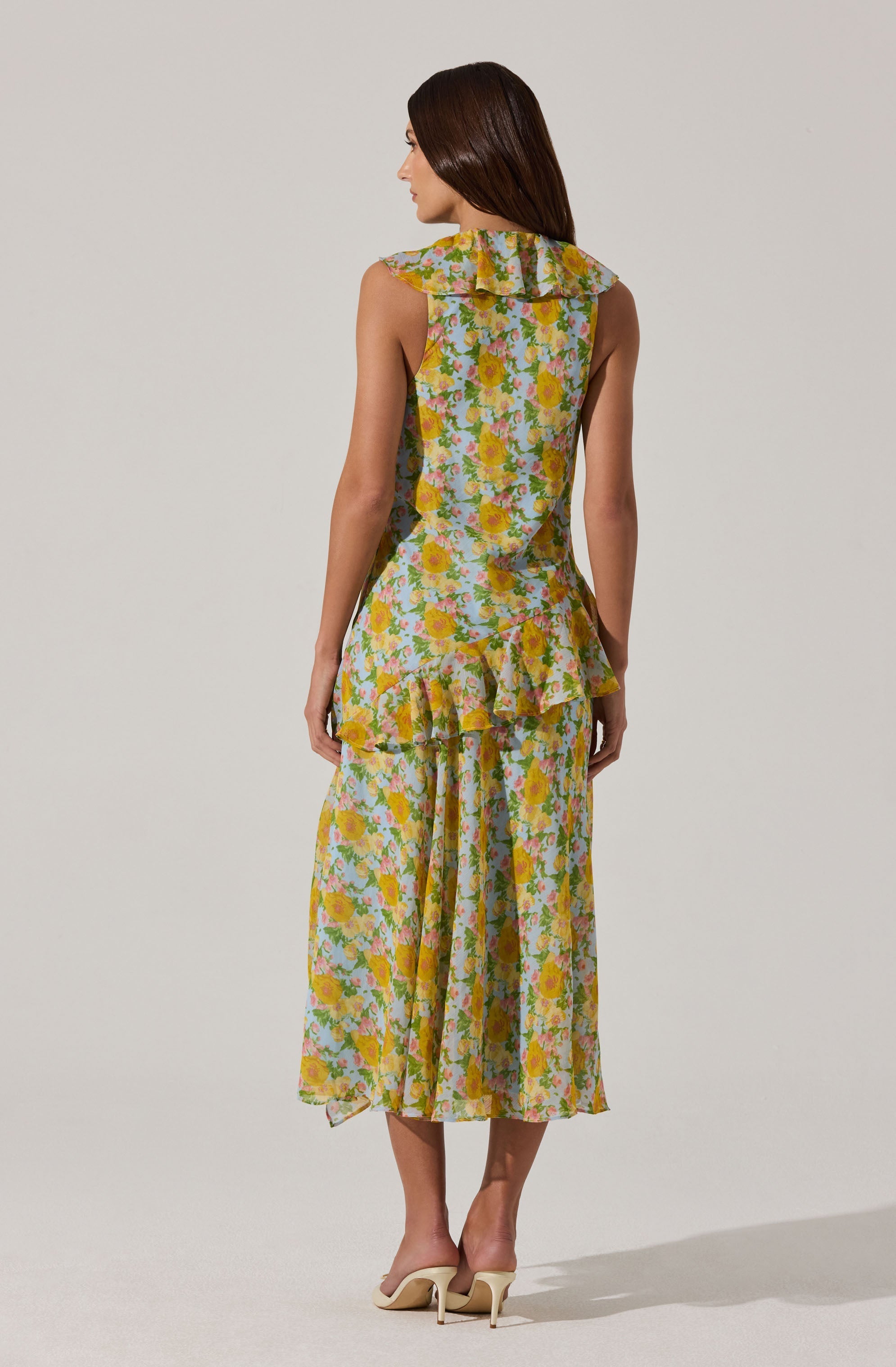 V-neck Floral Ruffle Midi Dress