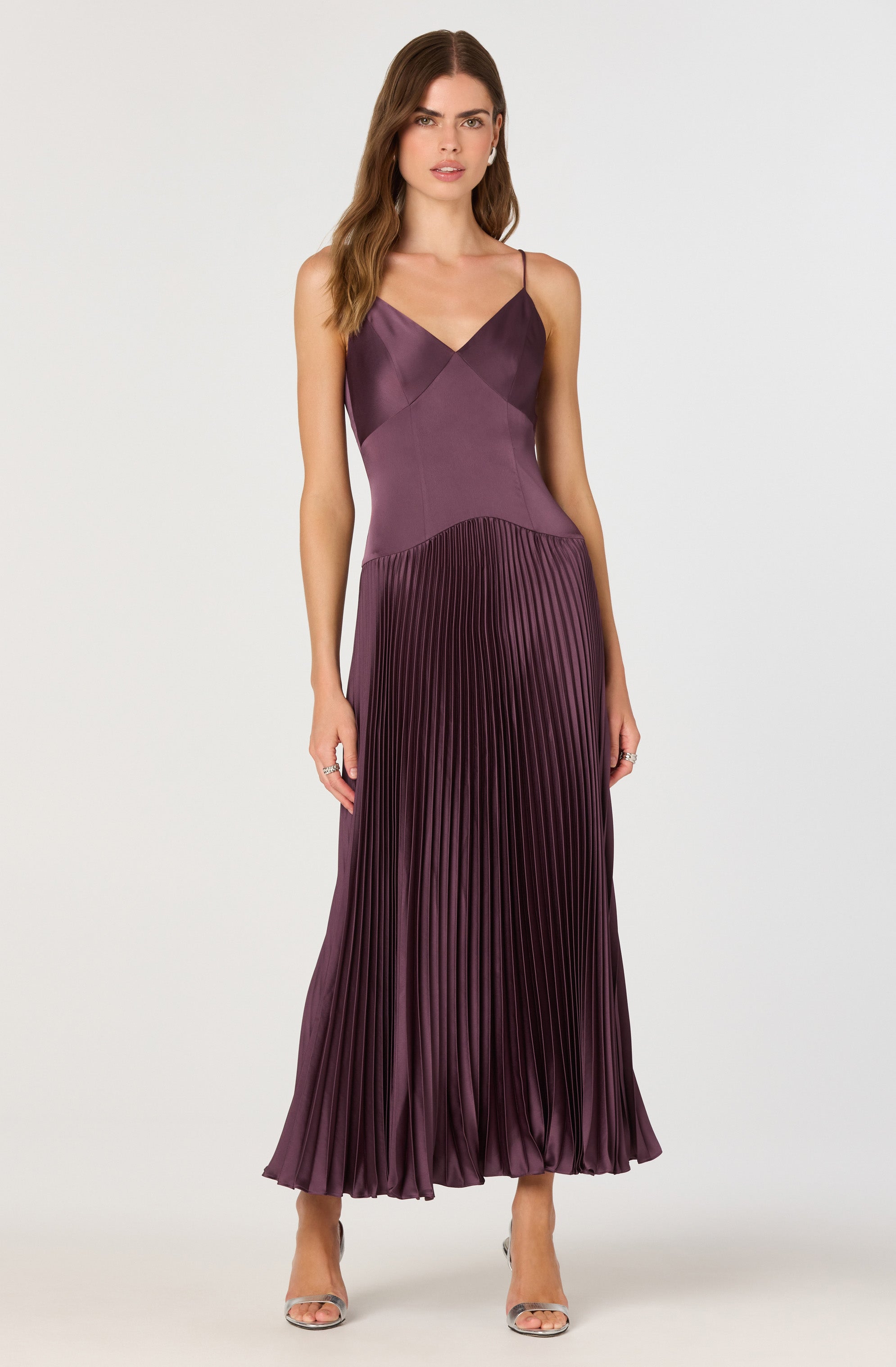Pleated Drop Waist Maxi Dress