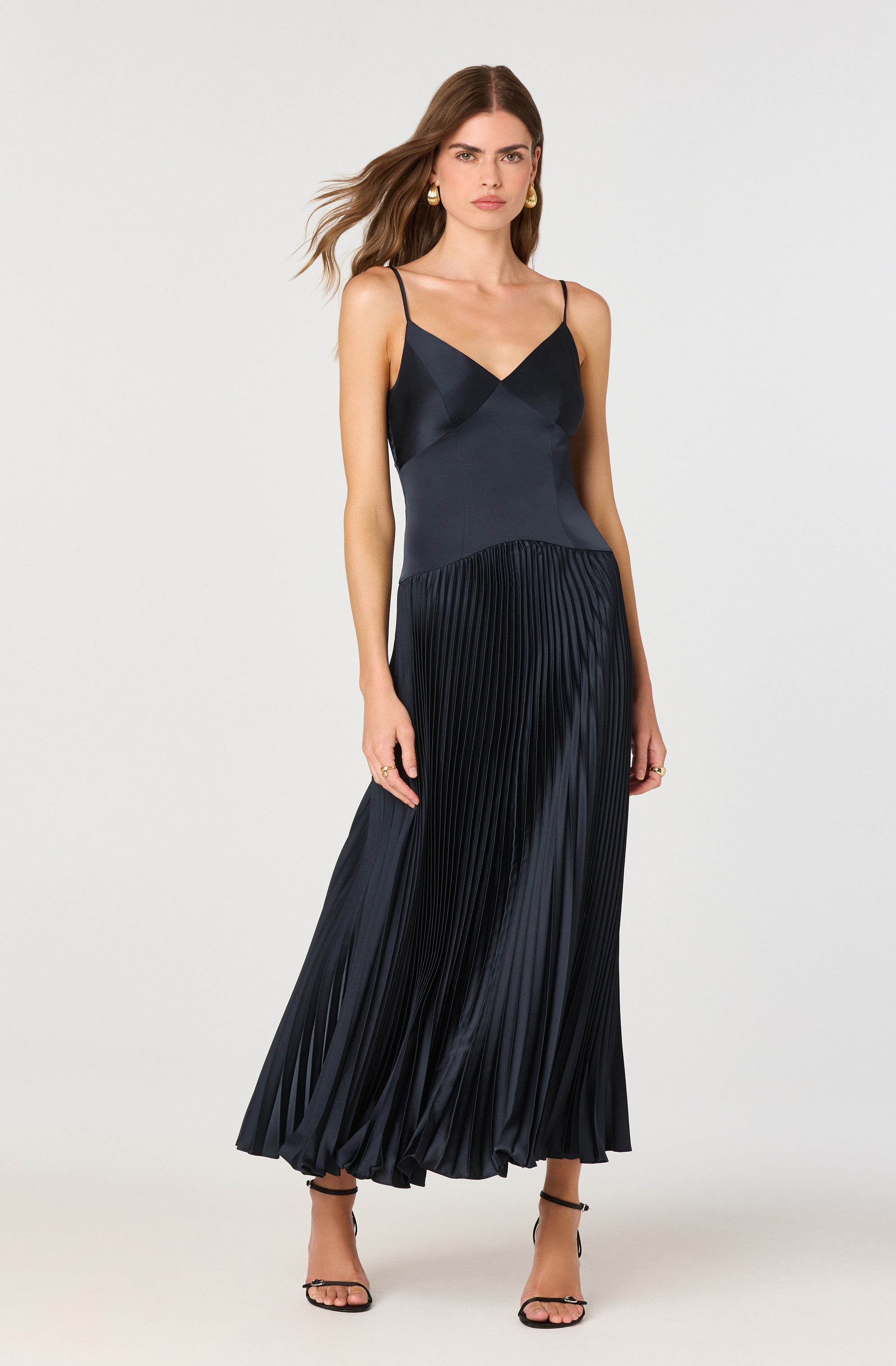 Pleated Drop Waist Maxi Dress