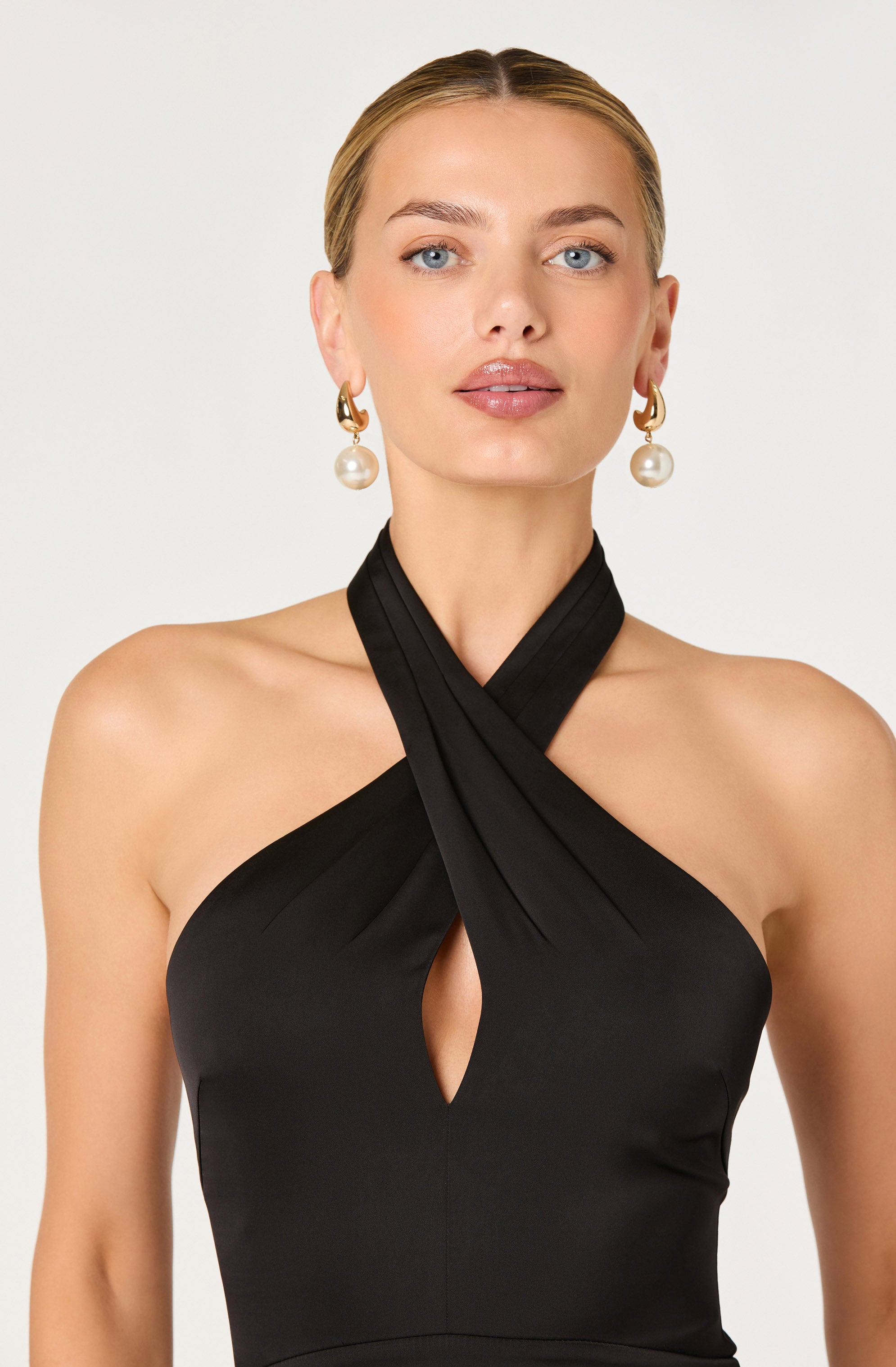 Satin Crossover Halter Midi Dress