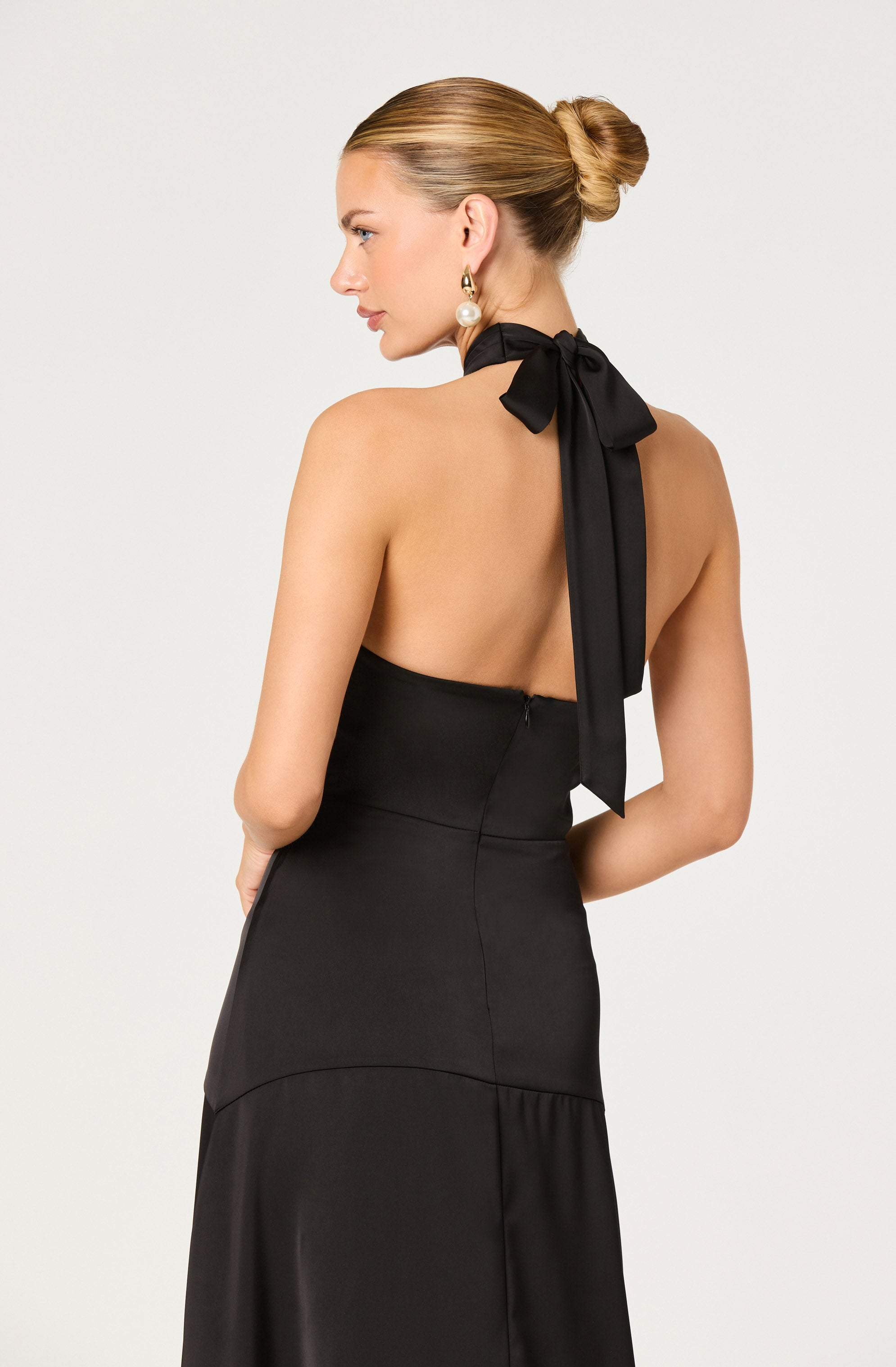 Satin Crossover Halter Midi Dress