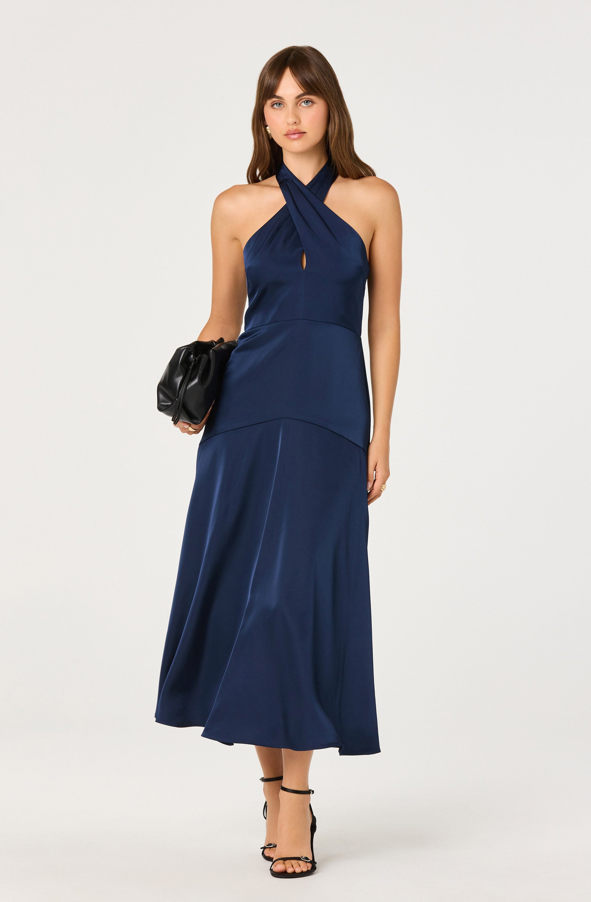 Satin Crossover Halter Midi Dress