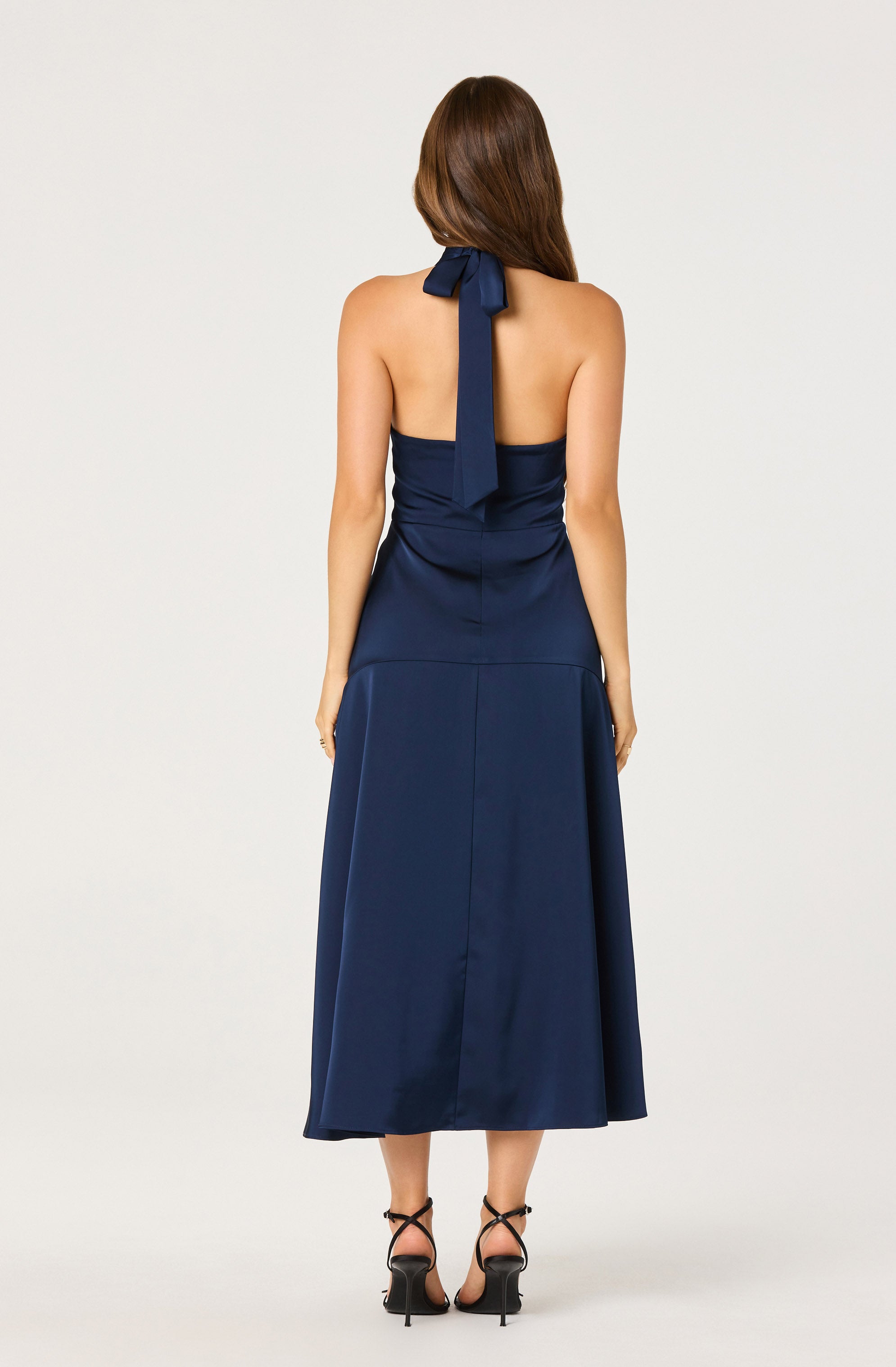 Satin Crossover Halter Midi Dress