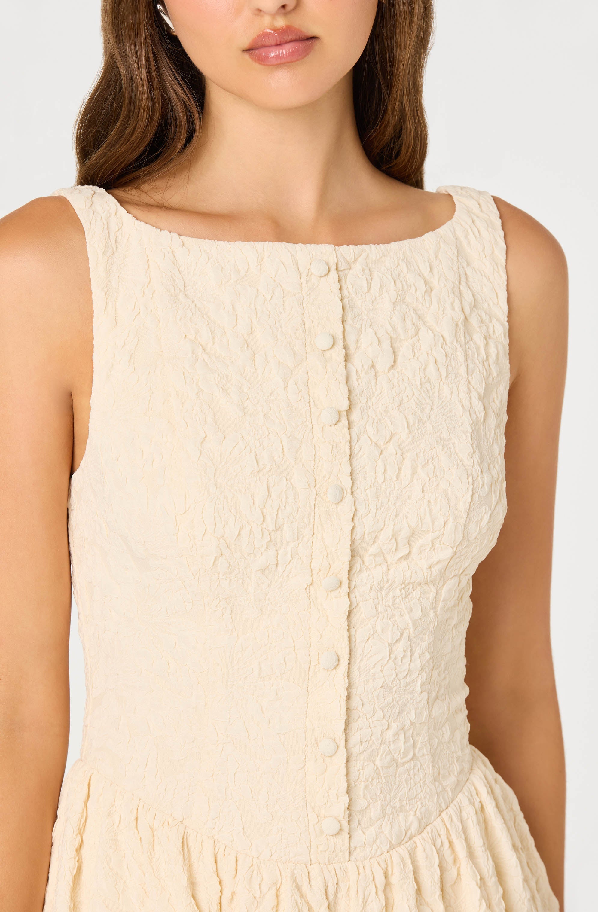 Button Front Boat Neck Dress