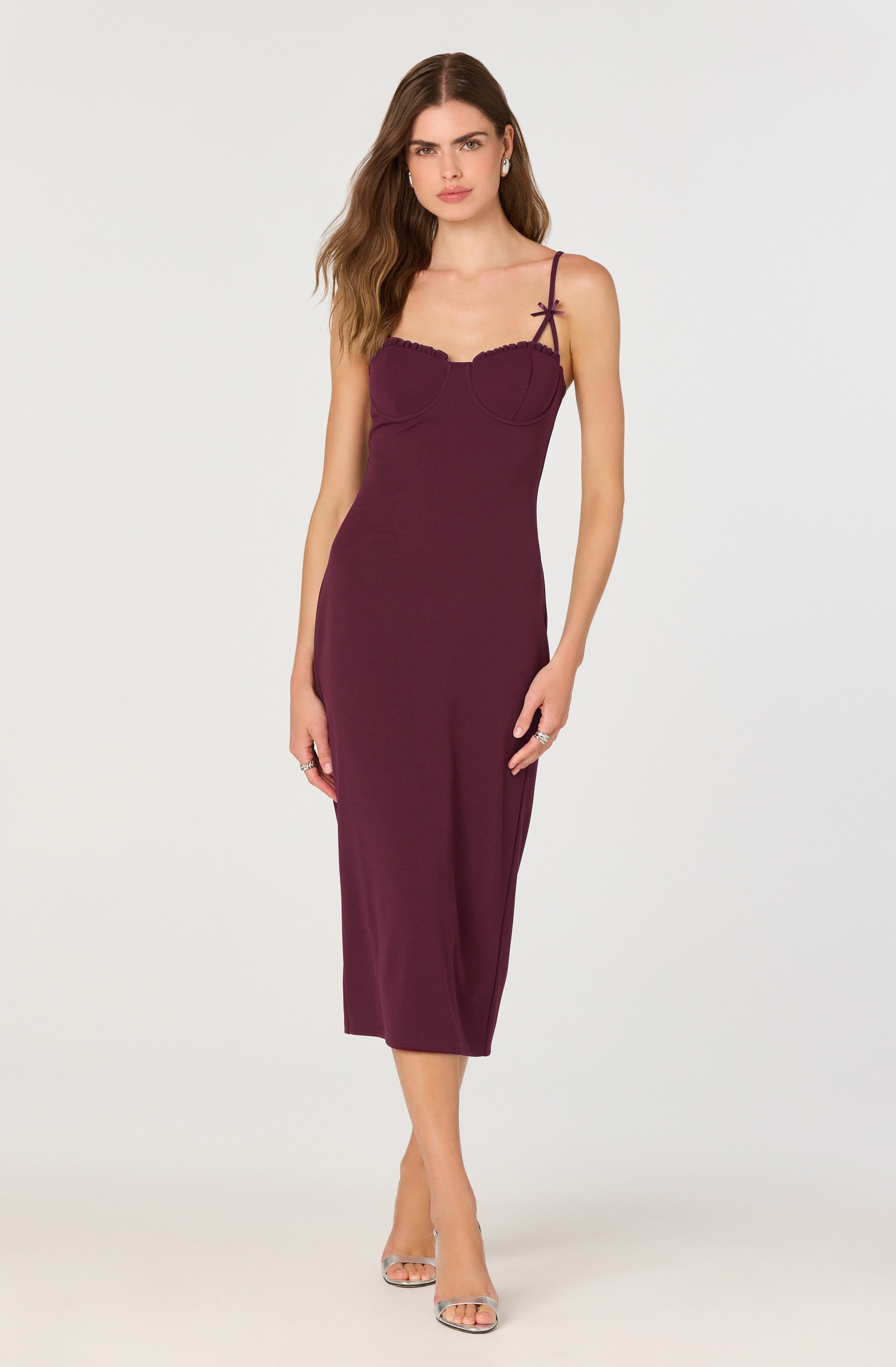 Bow Strap Bustier Midi Dress