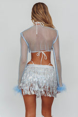 Slay All Day Feather Cuff Crop Top Blue