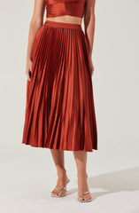 Pleated Satin Midi Skirt