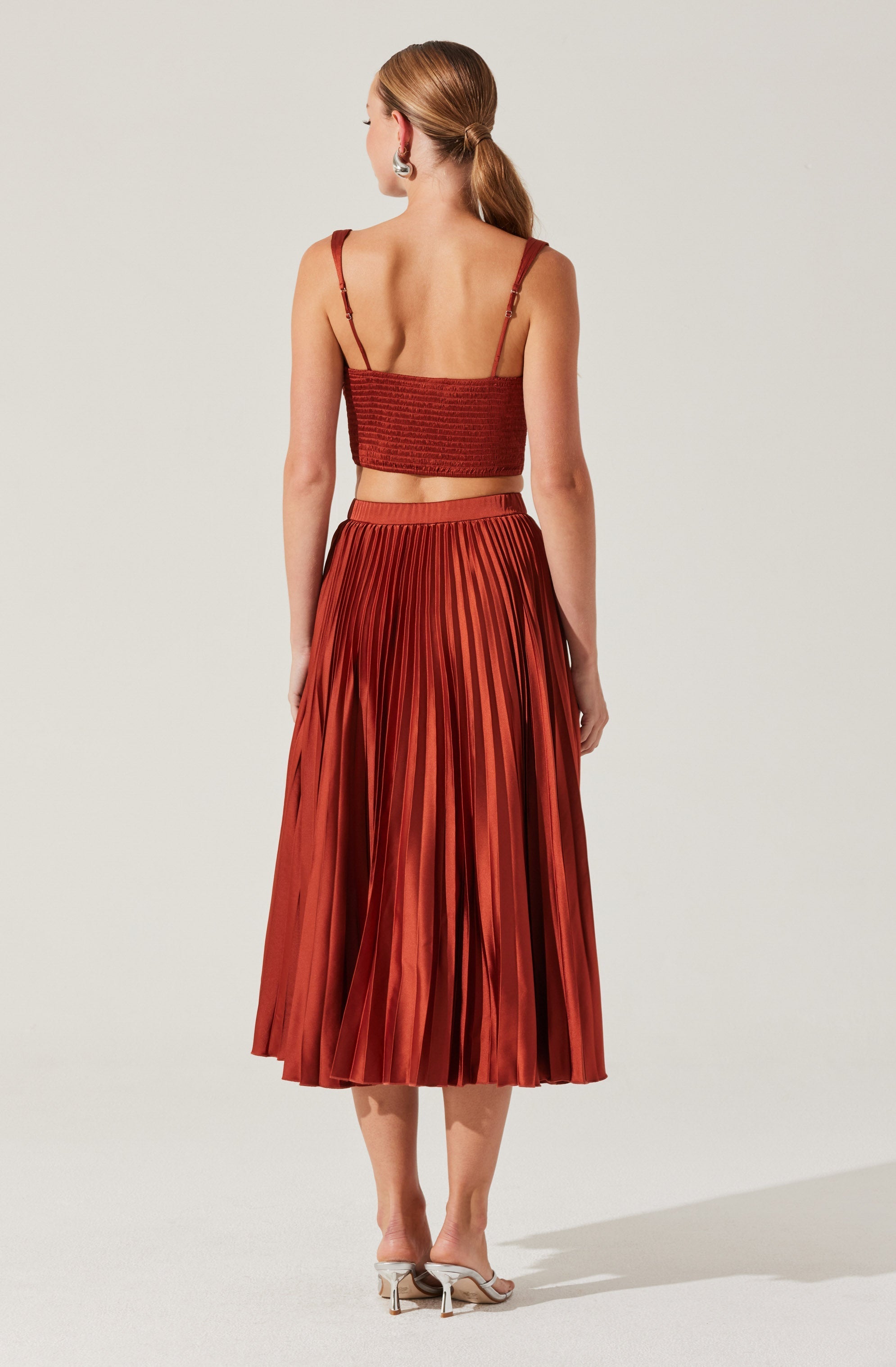 Pleated Satin Midi Skirt
