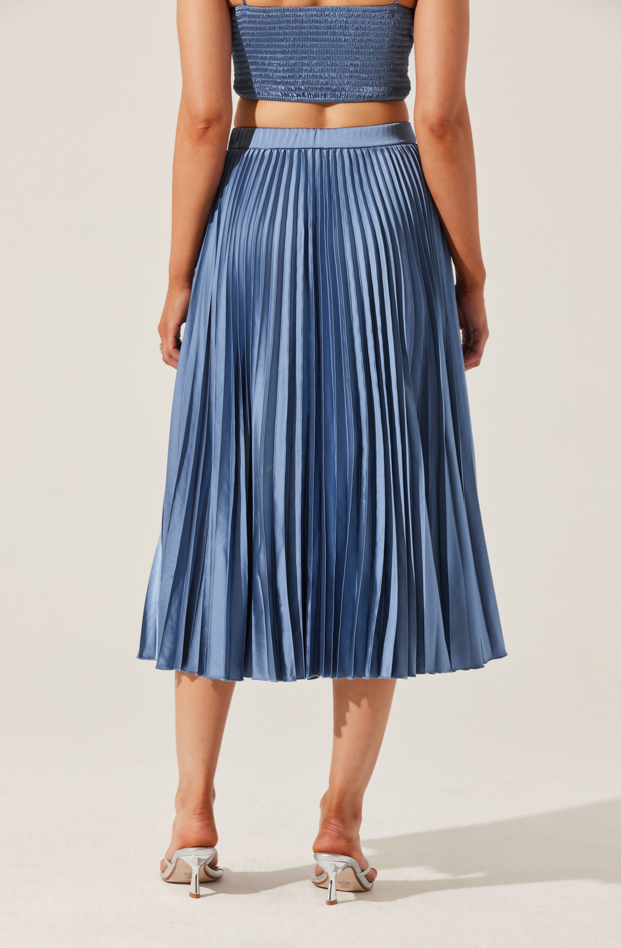 Pleated Satin Midi Skirt