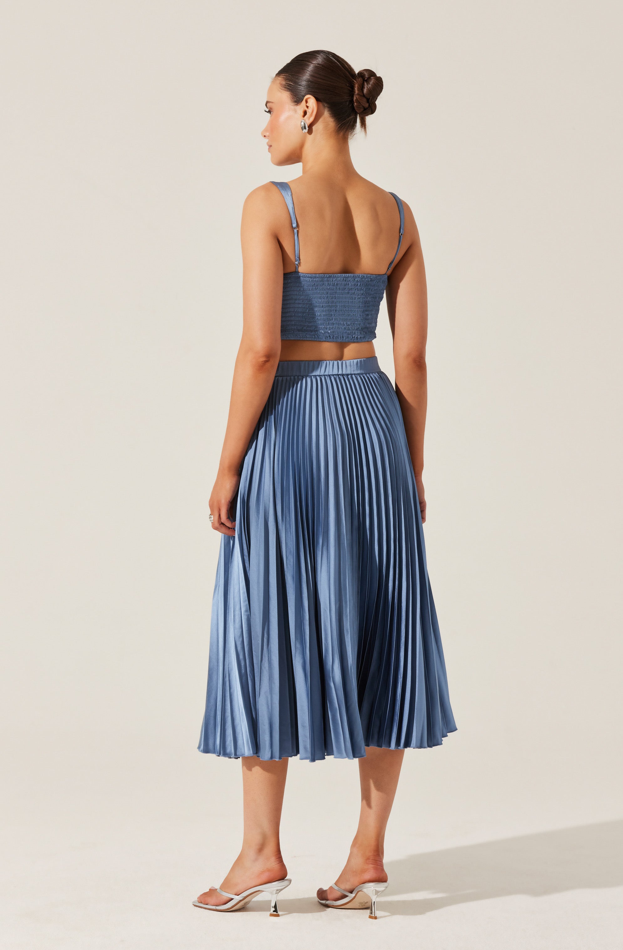Pleated Satin Midi Skirt
