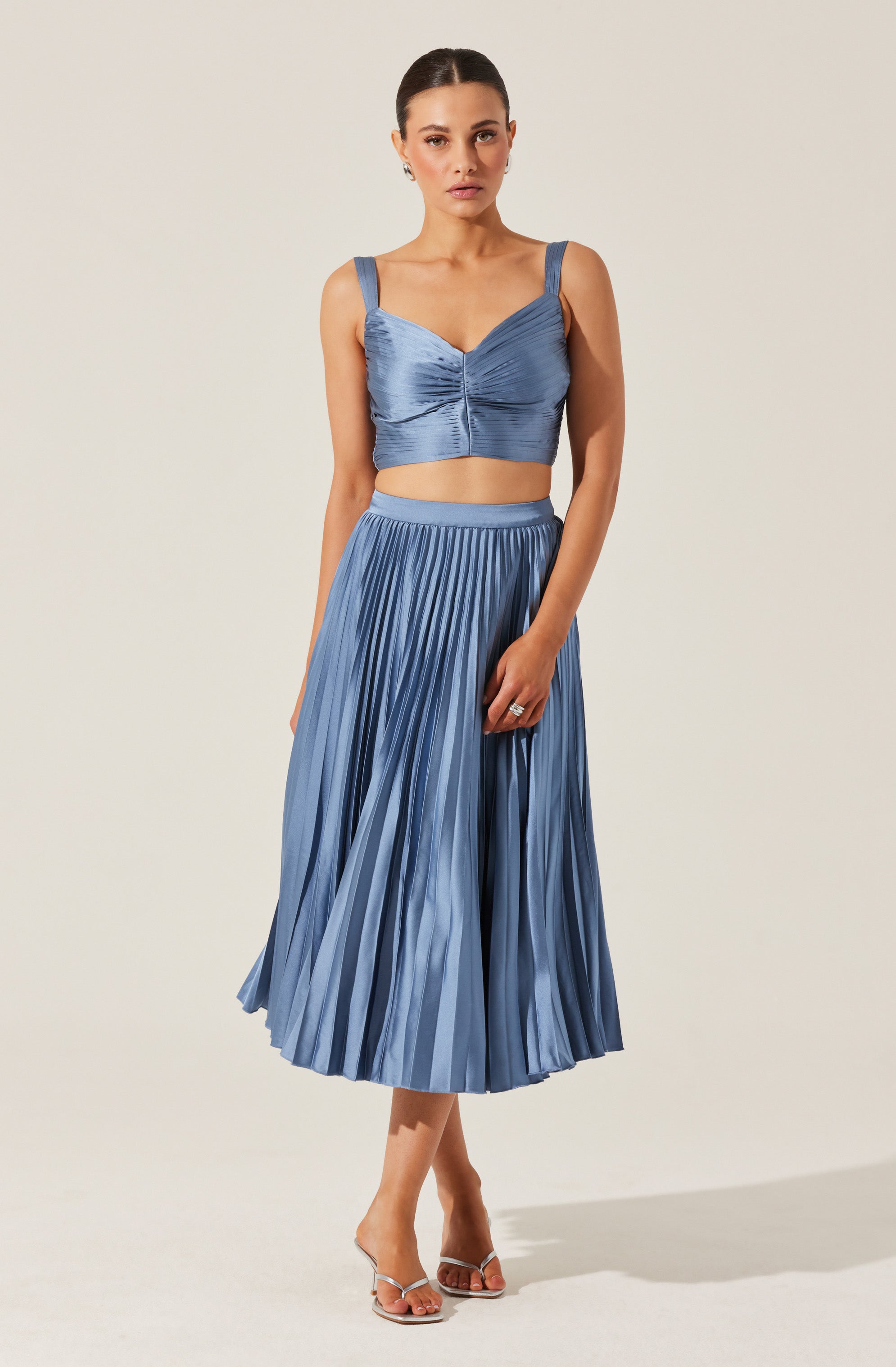 Pleated Satin Midi Skirt