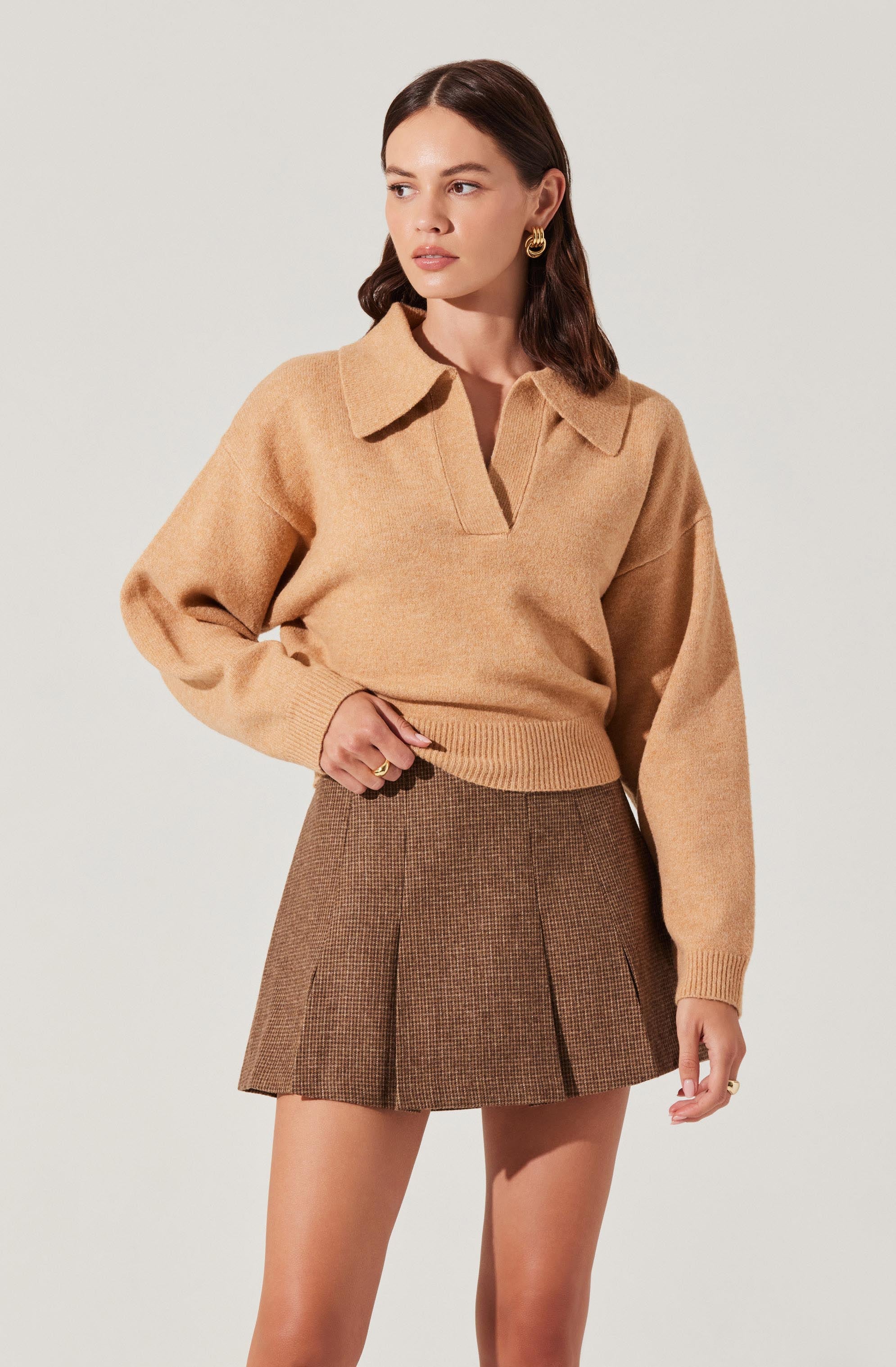 Pleated Wool Blend Skort