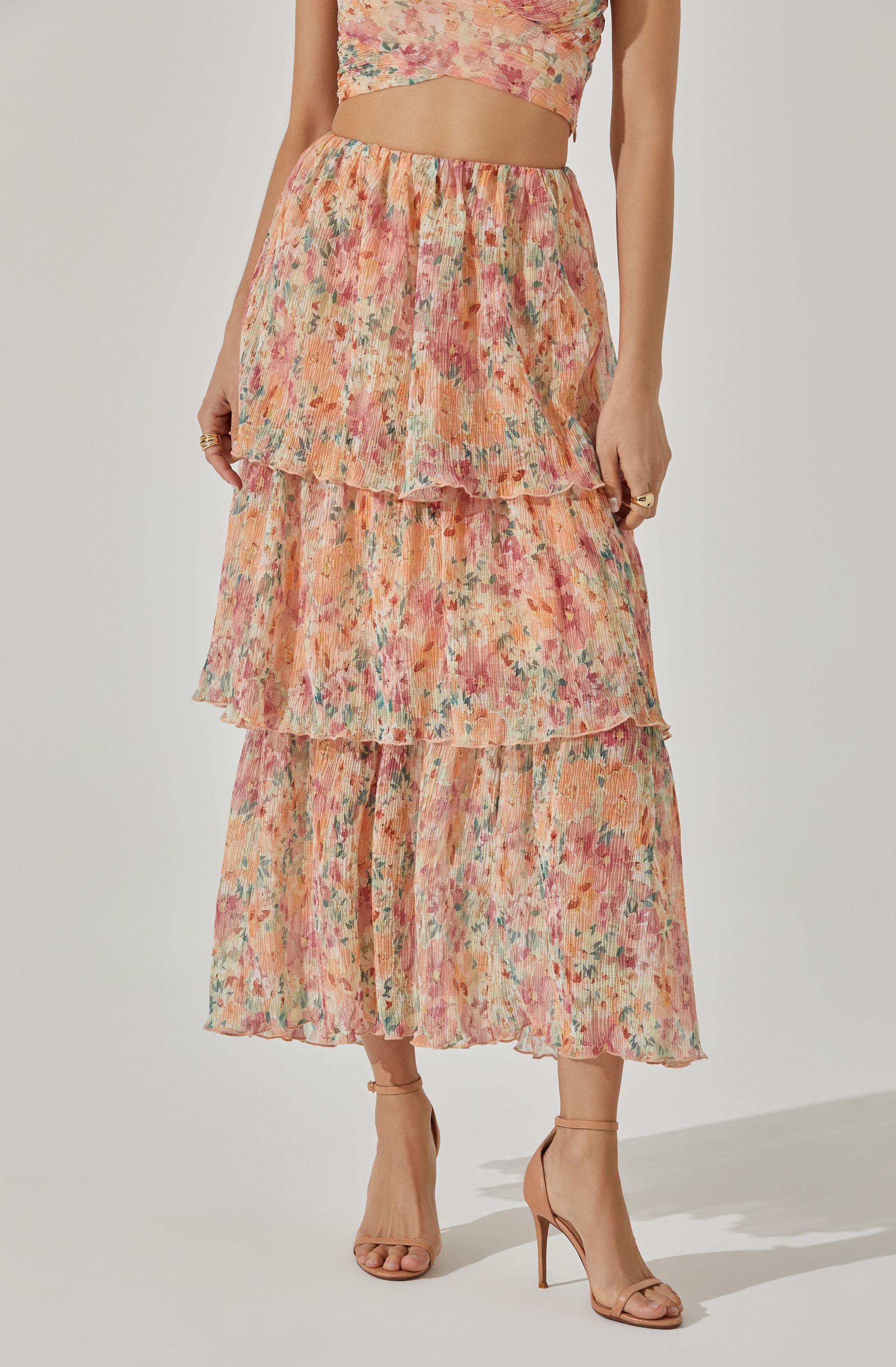 Tiered Plisse Maxi Skirt