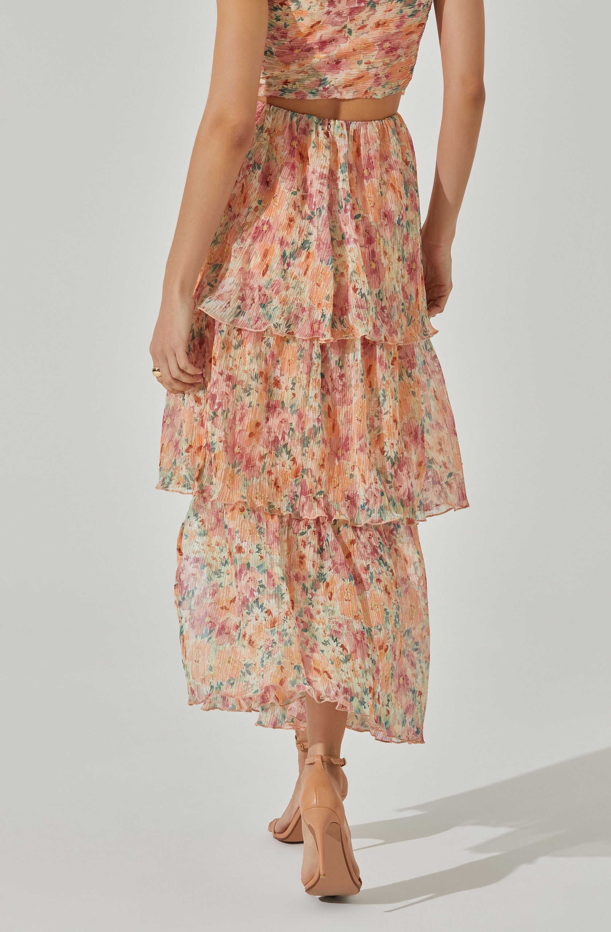 Tiered Plisse Maxi Skirt