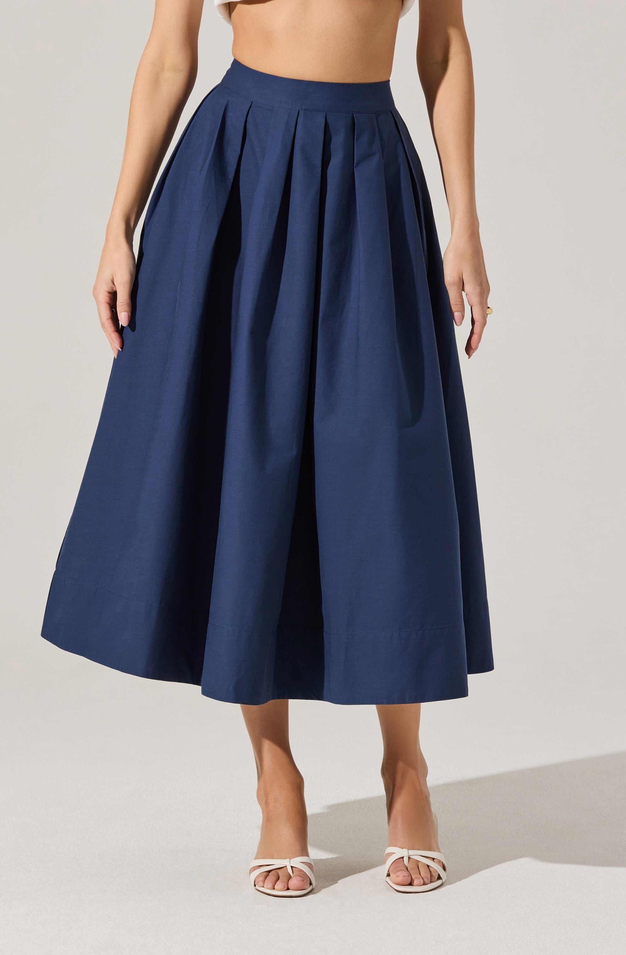 Full Flared Poplin Midi Skirt