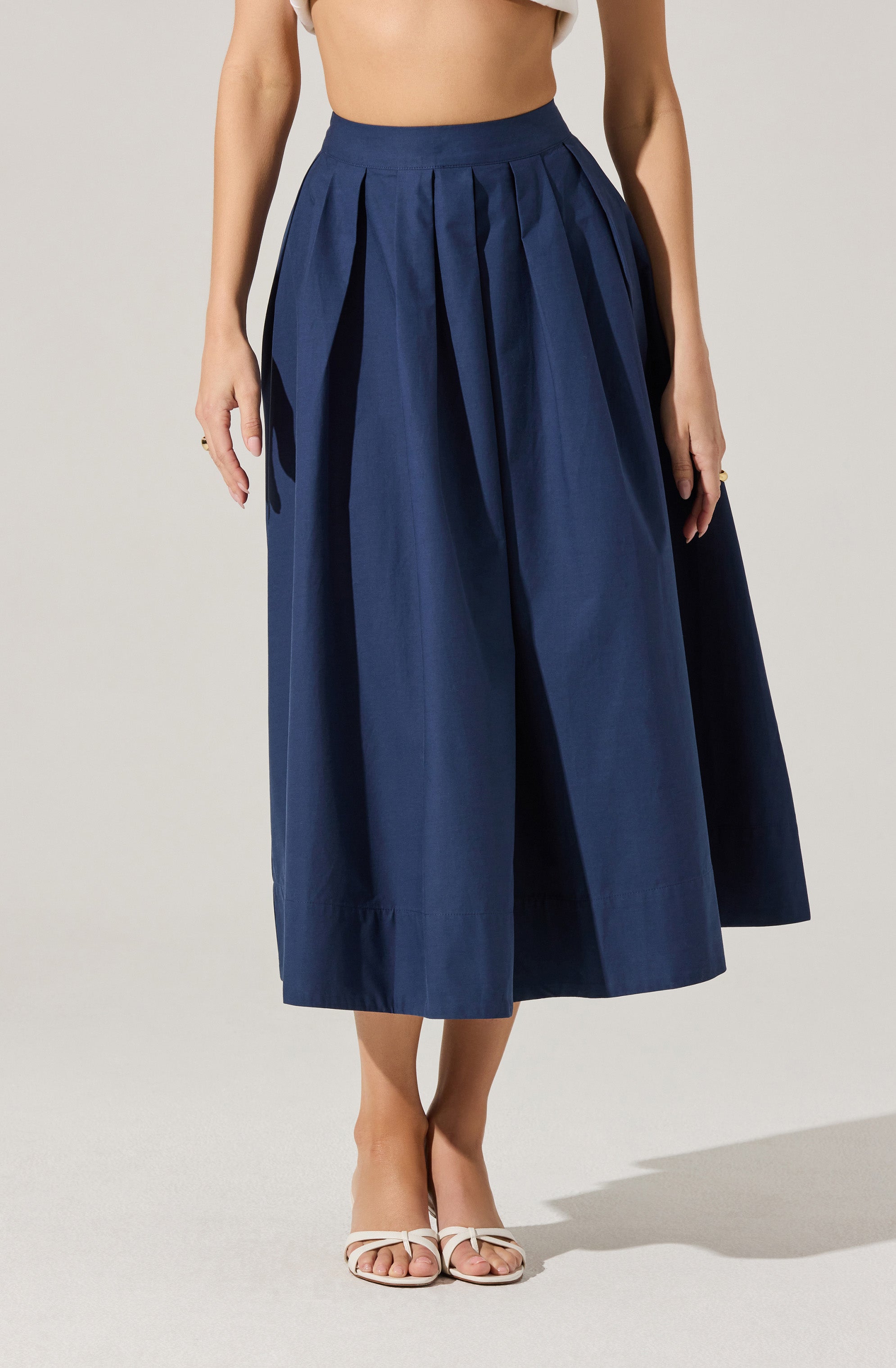 Full Flared Poplin Midi Skirt