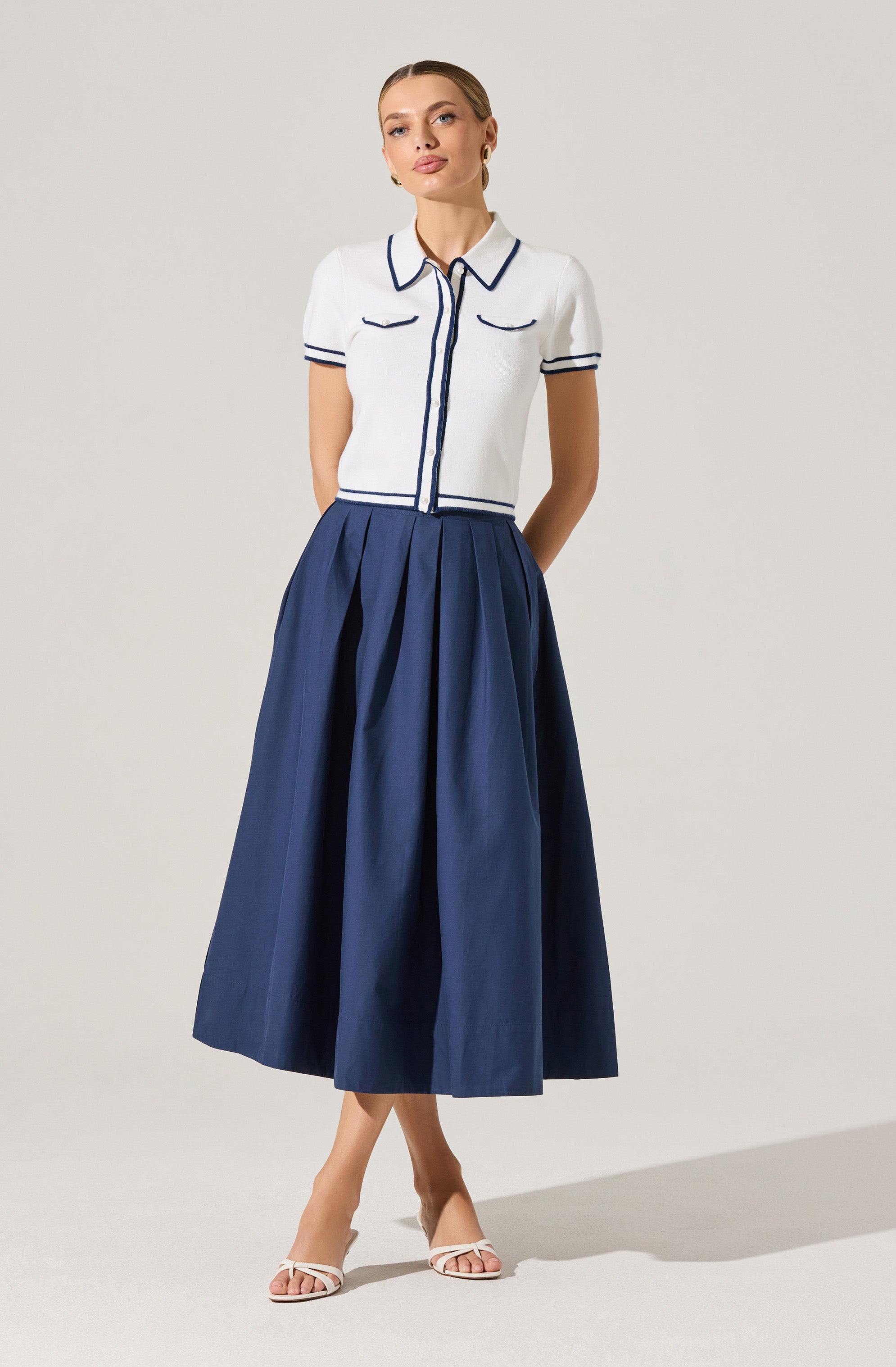 Full Flared Poplin Midi Skirt