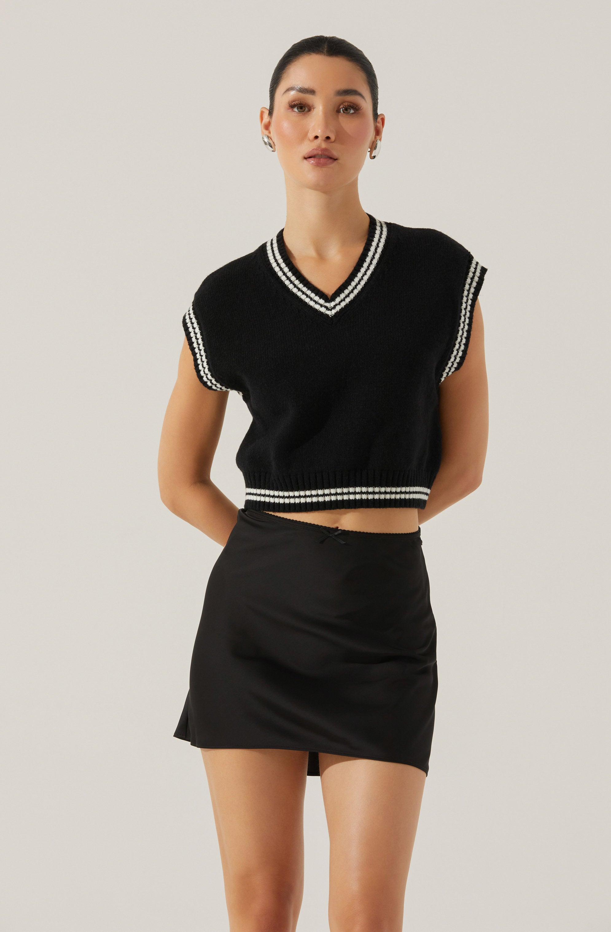 Satin Lace Trim Mini Skirt