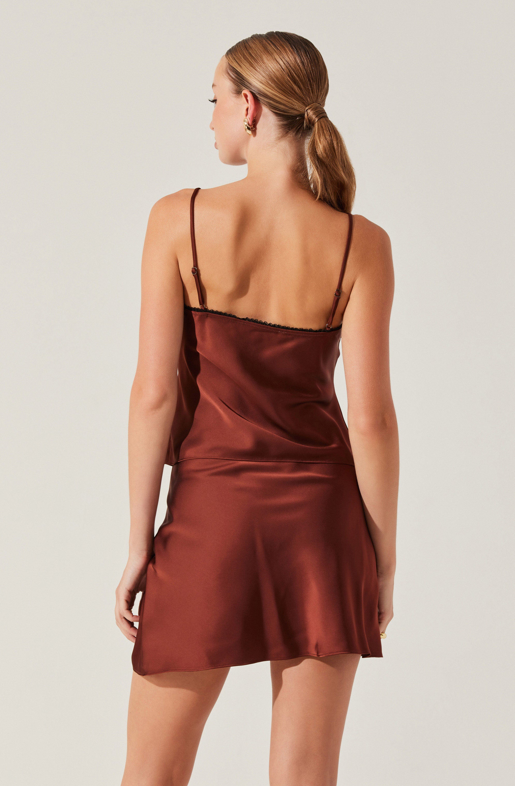 Satin Lace Trim Mini Skirt