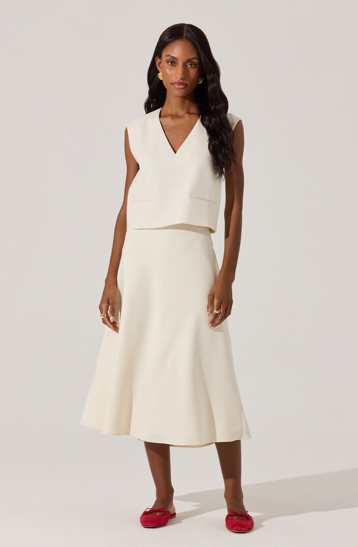 Woven A-Line Midi Skirt