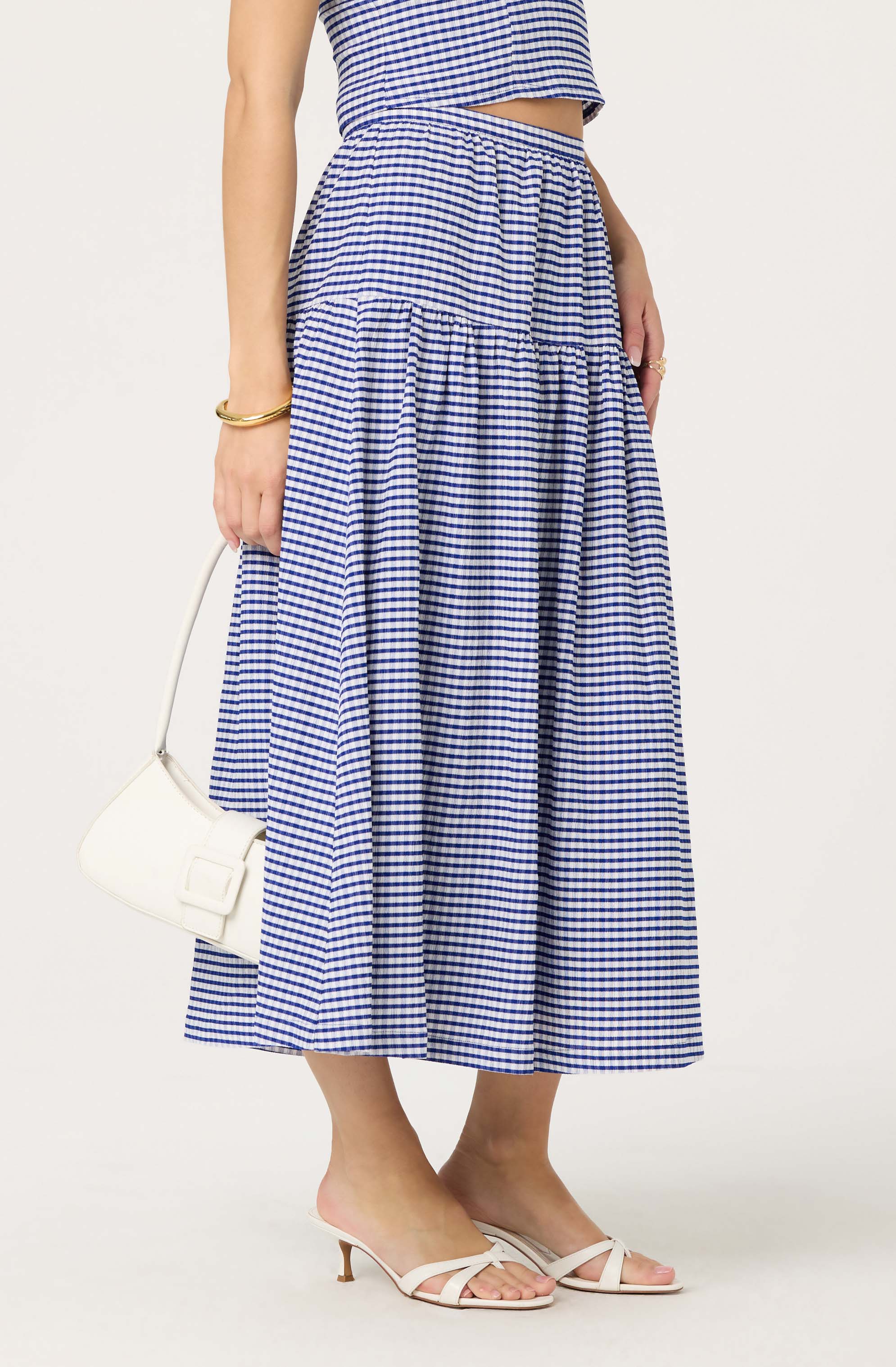 Drop Waist Gingham Midi Skirt