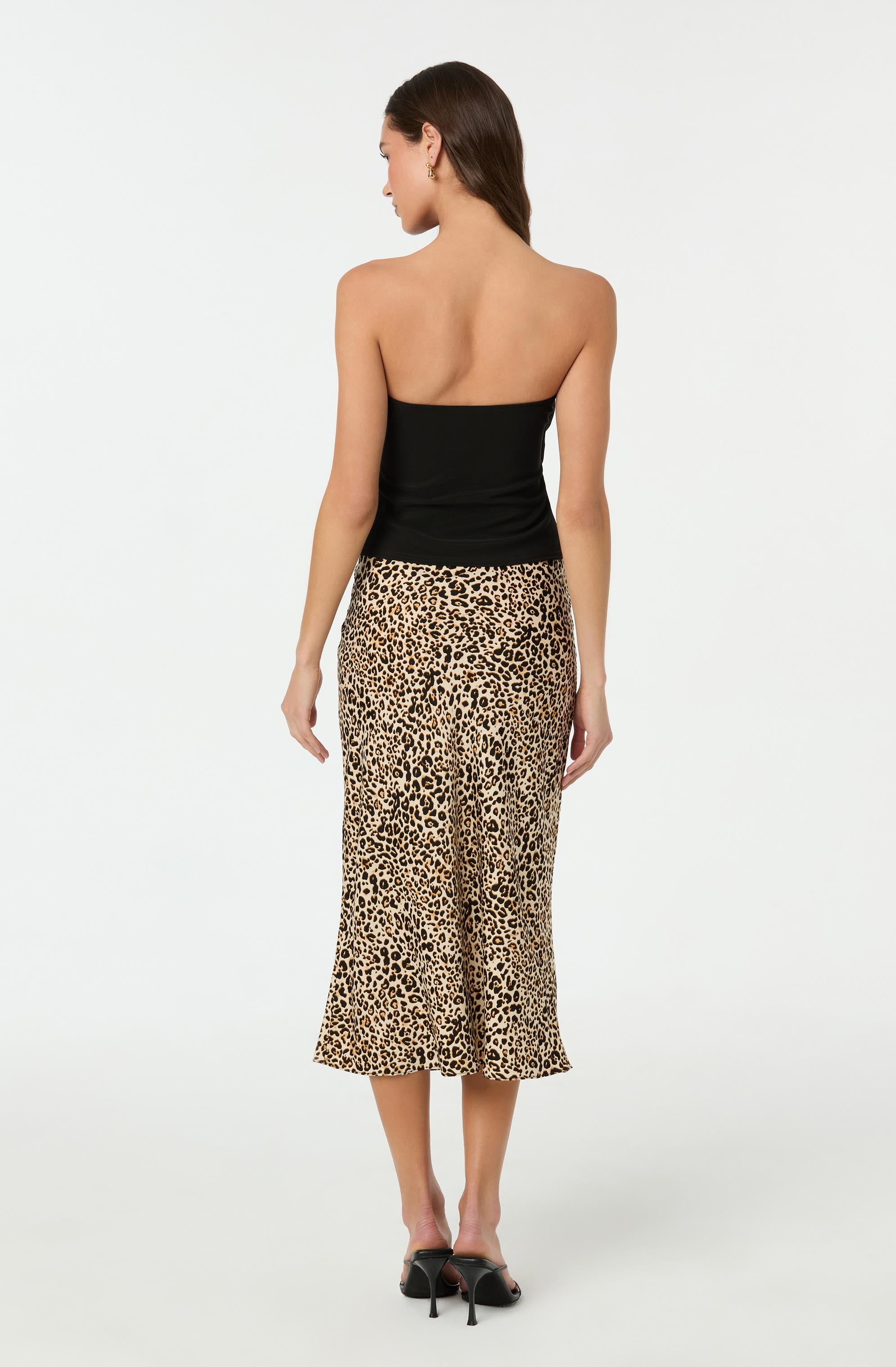 Satin Leopard Print Midi Skirt