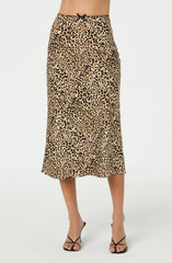 Satin Leopard Print Midi Skirt