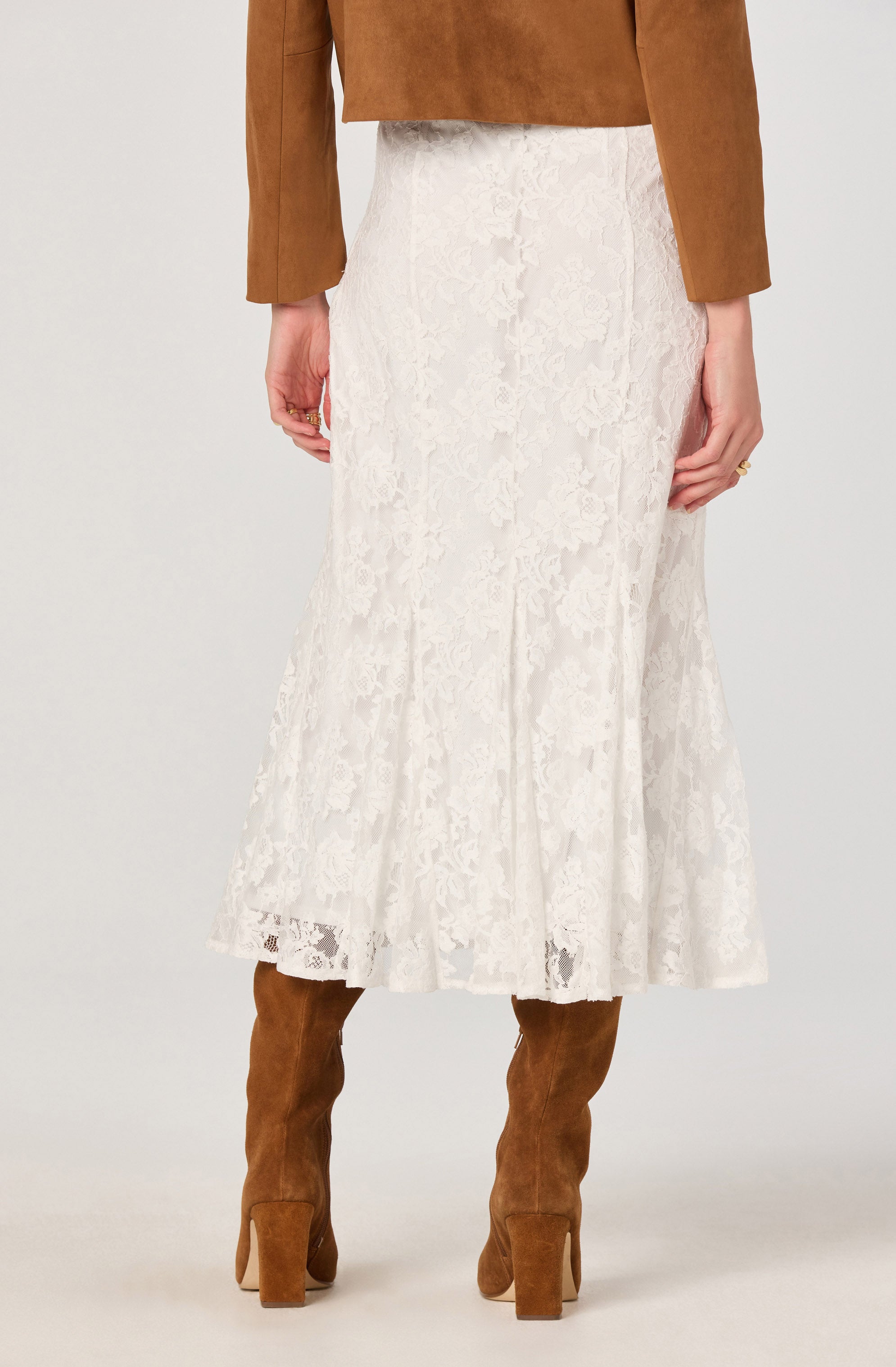 Lace Godet Midi Skirt