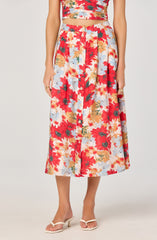 Button Front Pleated Midi Skirt