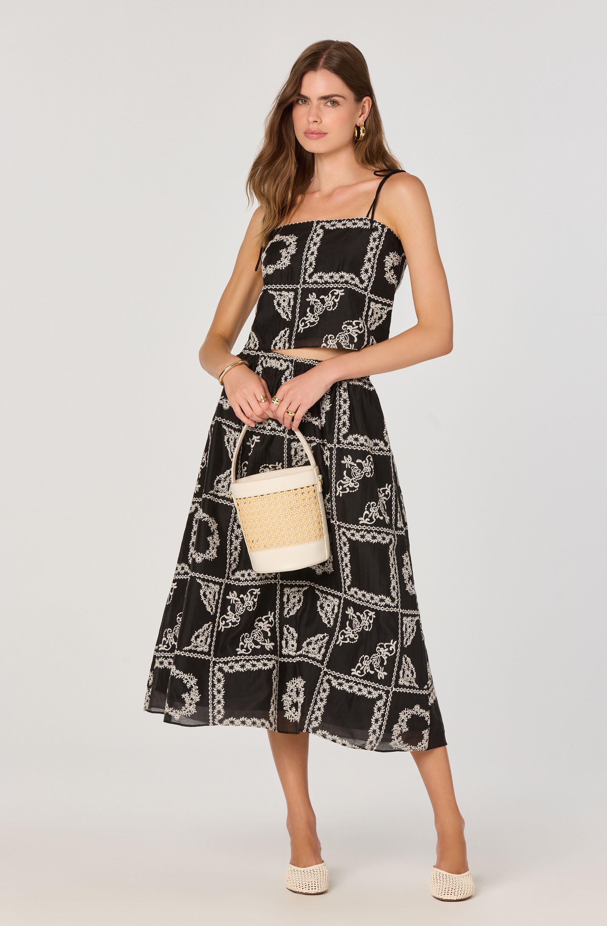Embroidered Cutwork Midi Skirt