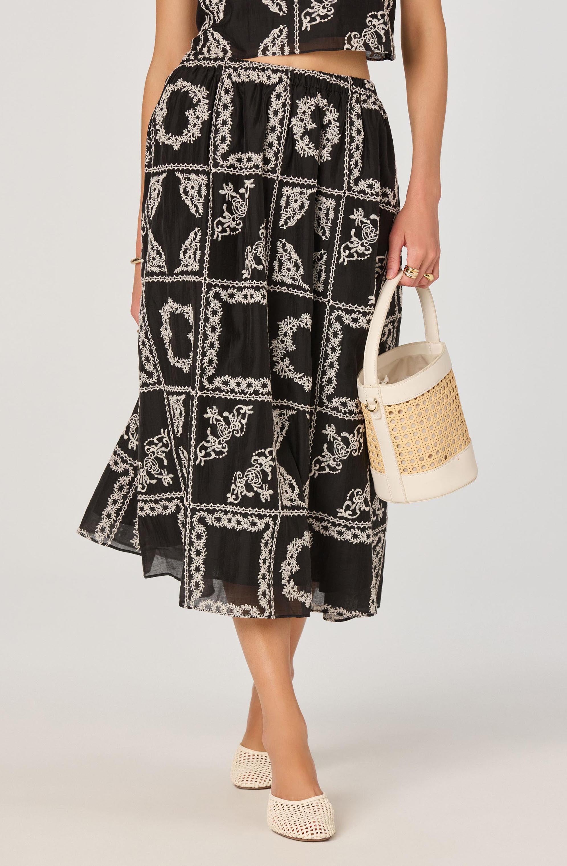 Embroidered Cutwork Midi Skirt