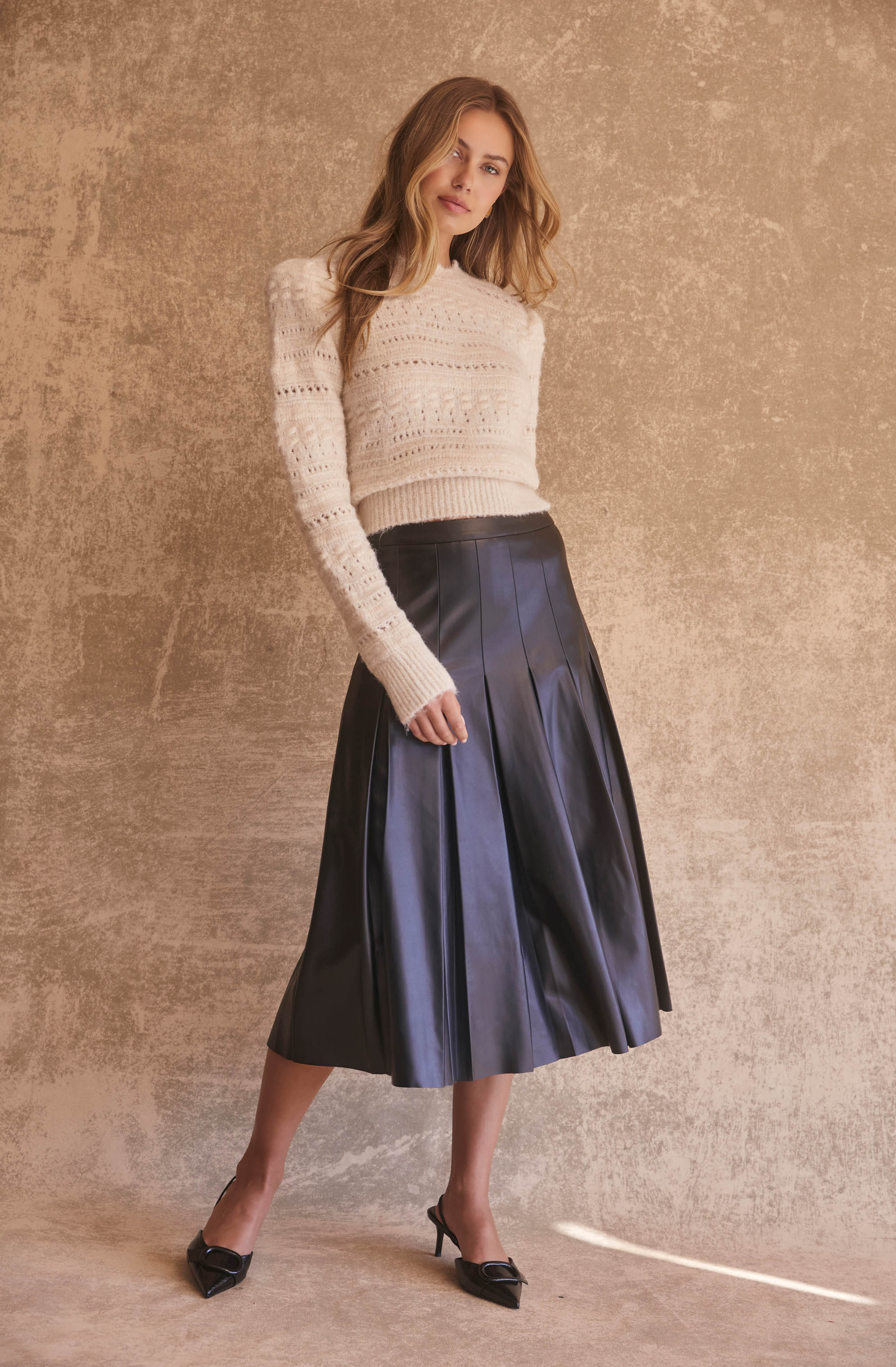 Vena Pleated Faux Leather Skirt