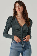 Ruched Front Long Sleeve Top