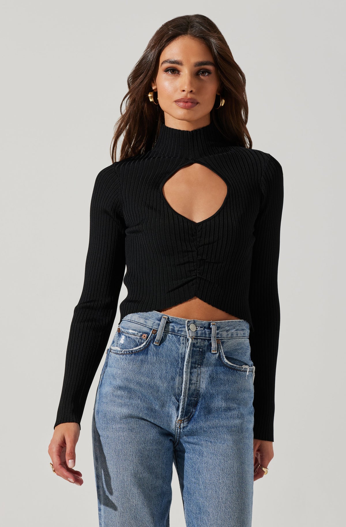Elia Mock Neck Cutout Sweater
