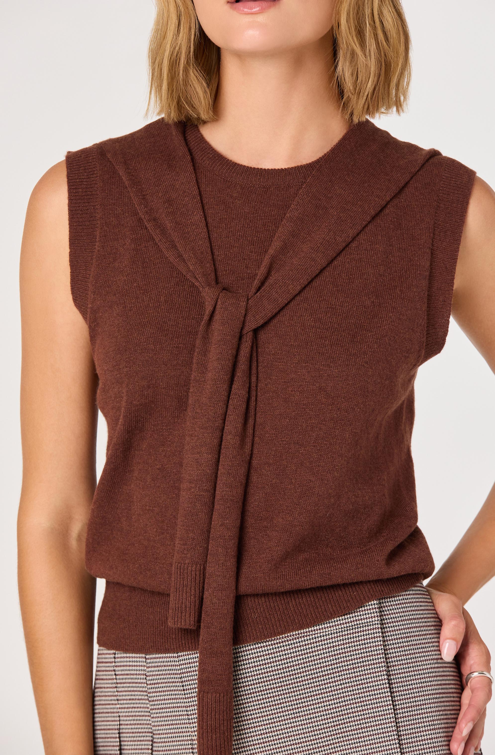 Sleeveless Layered Scarf Sweater