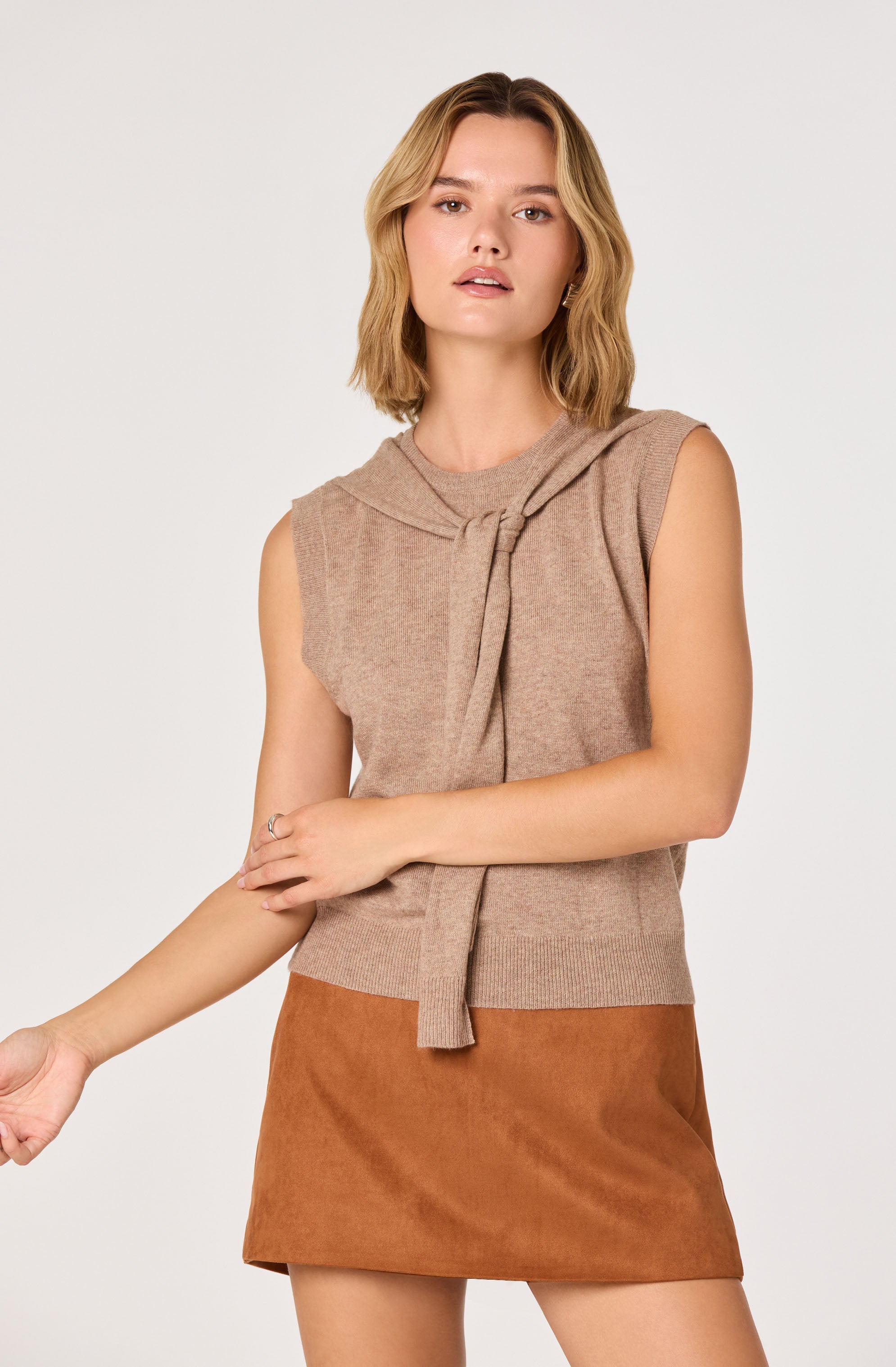 Sleeveless Layered Scarf Sweater