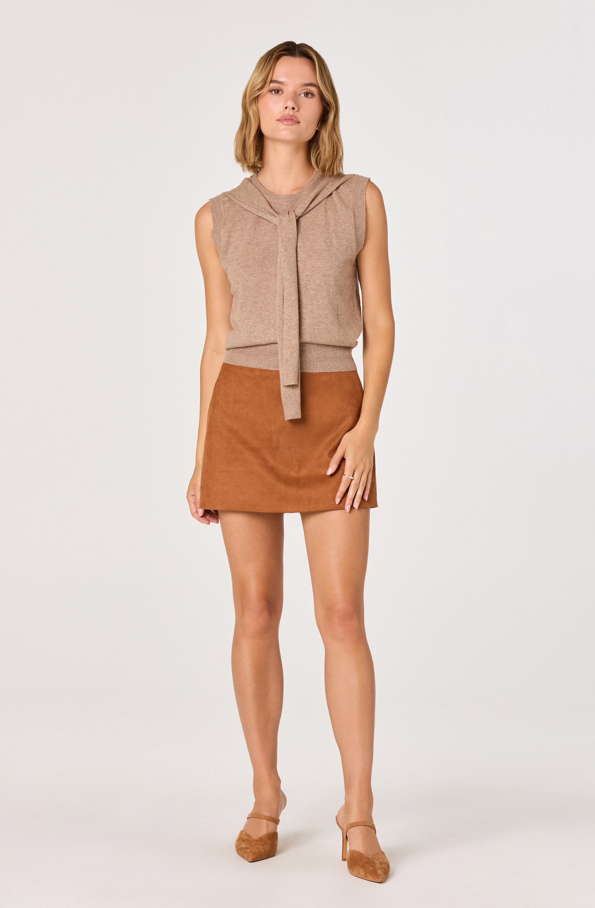 Sleeveless Layered Scarf Sweater