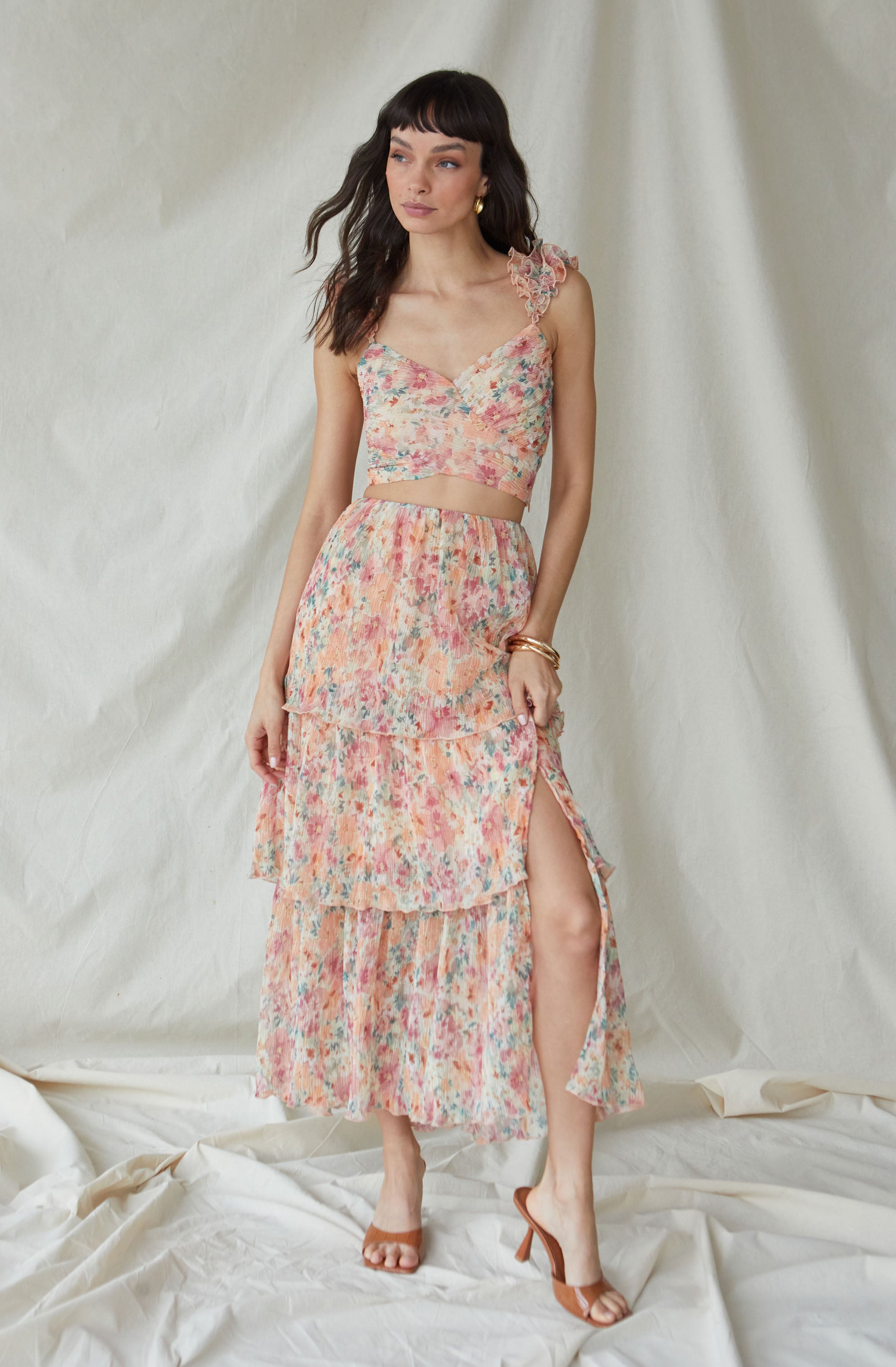 Tiered Plisse Maxi Skirt