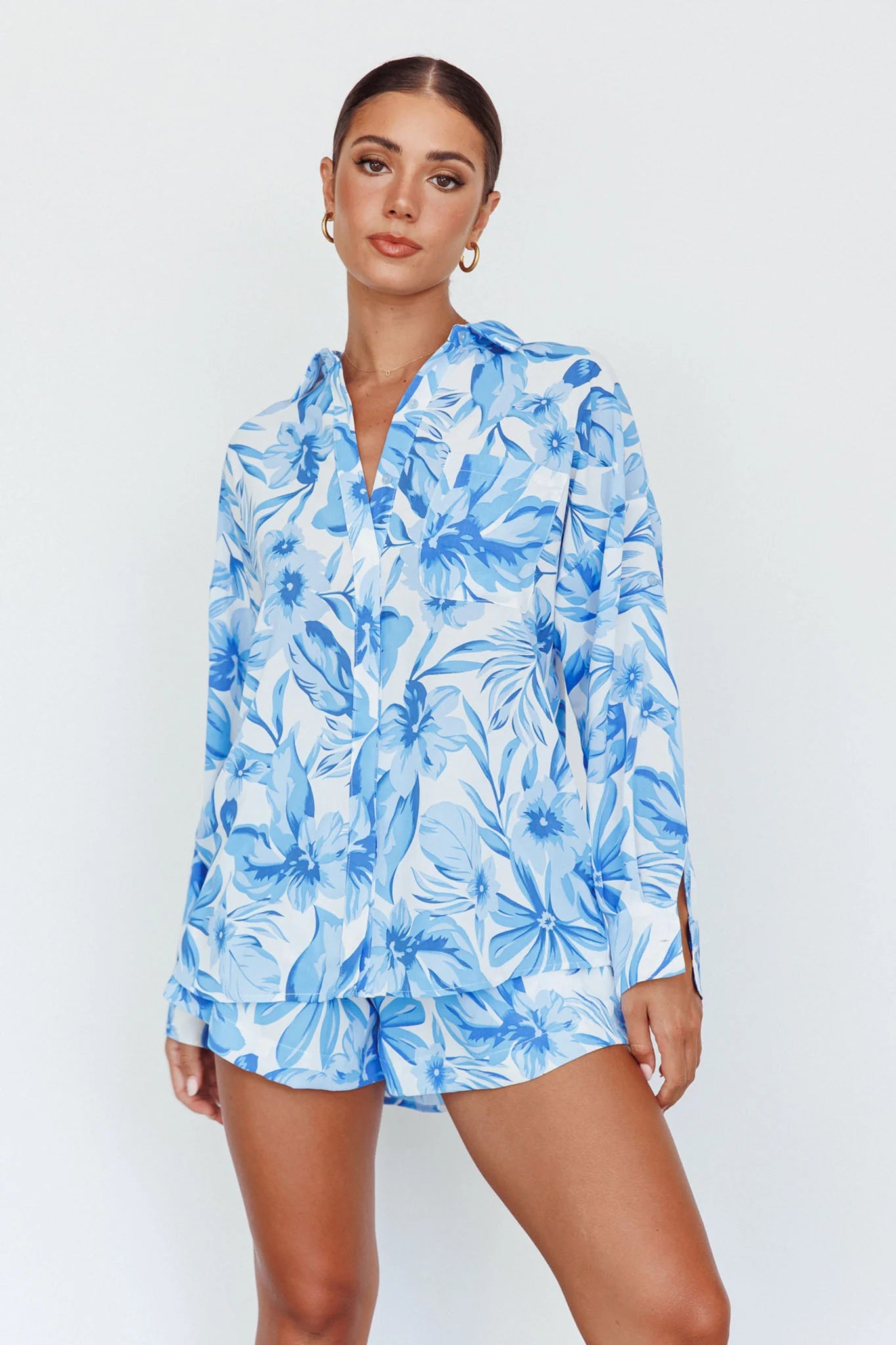 Home Stretch Button Up Shirt Tropical Blue