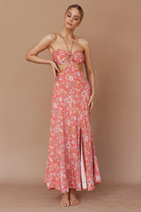 Amorcito Cut-Out Waist Midi Dress Floral Red