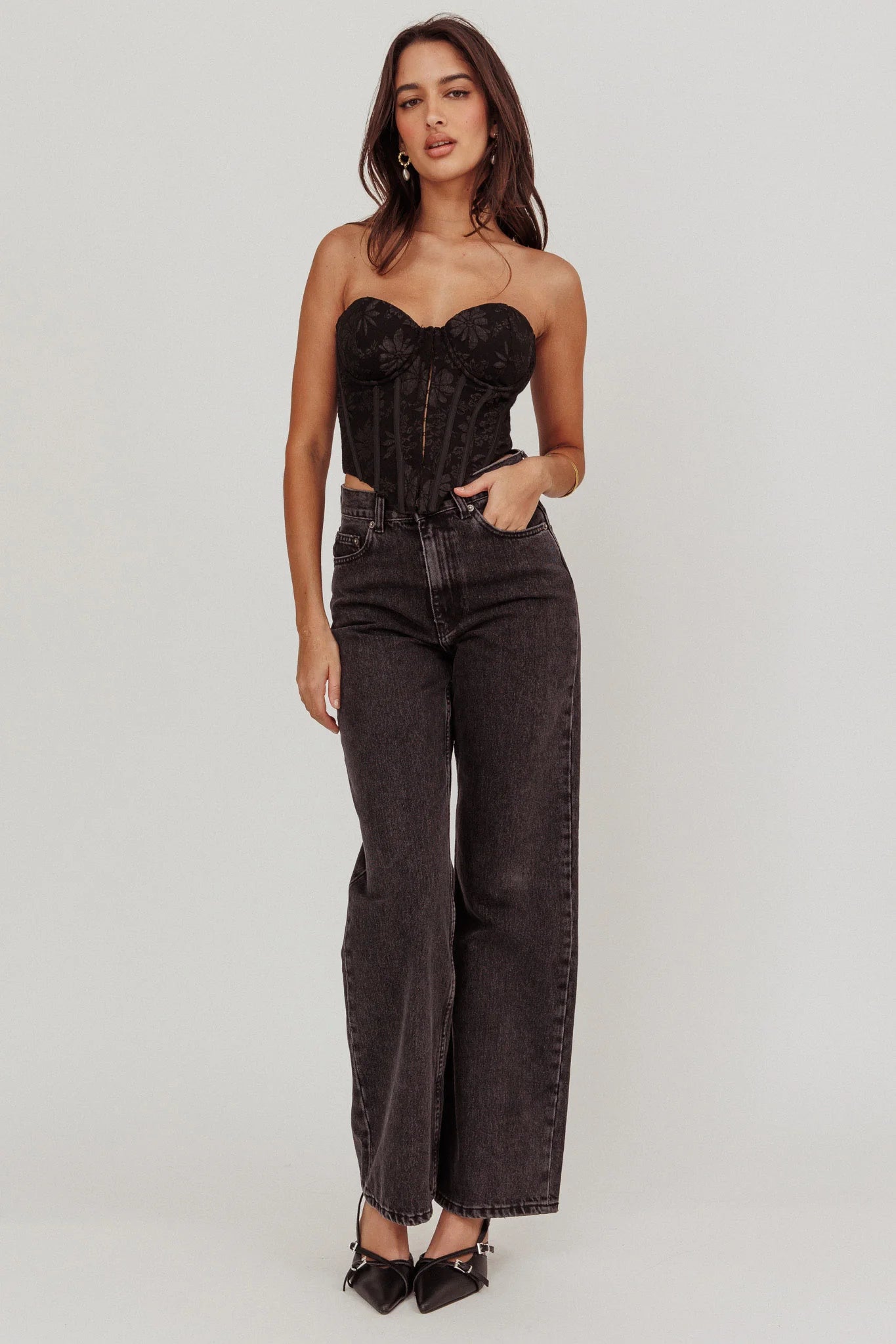 Ziah Hook & Eye Corset Top Black