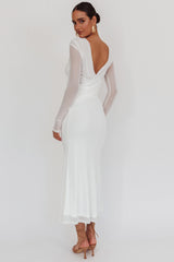 Lustre Open Back Mesh Maxi Dress White