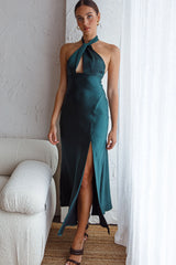 Te Amo Halterneck Open Back Midi Dress Forest Green