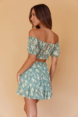 Archana Puff Sleeve Crop Top Floral Green